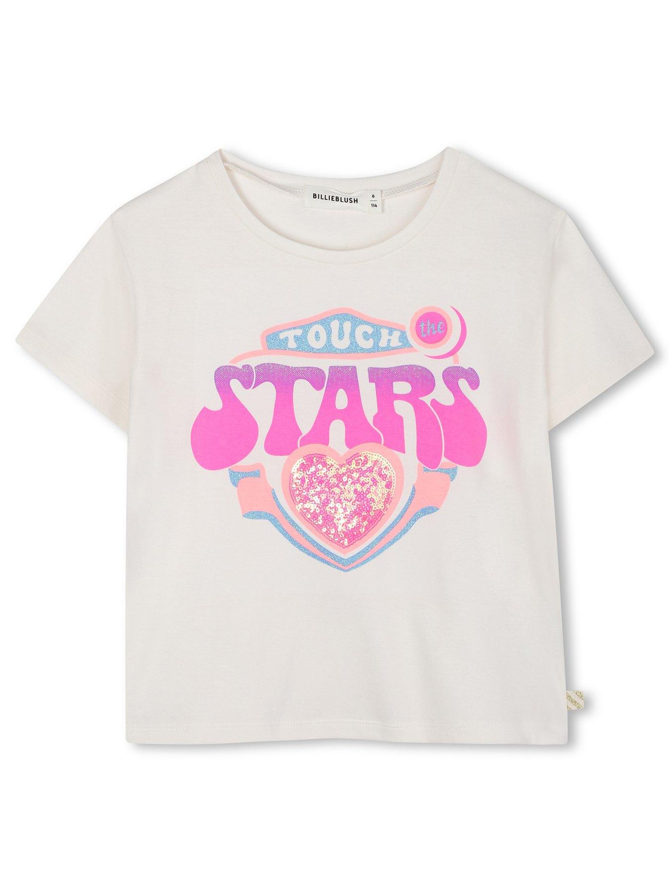 Billieblush Girls Sequin Trim Short Sleeve T-Shirt - Light Cream