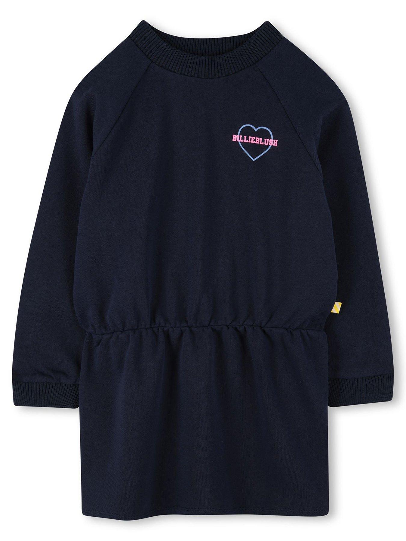 Billieblush Girls Back Print Sweat Dress, Navy, Size 5 Years