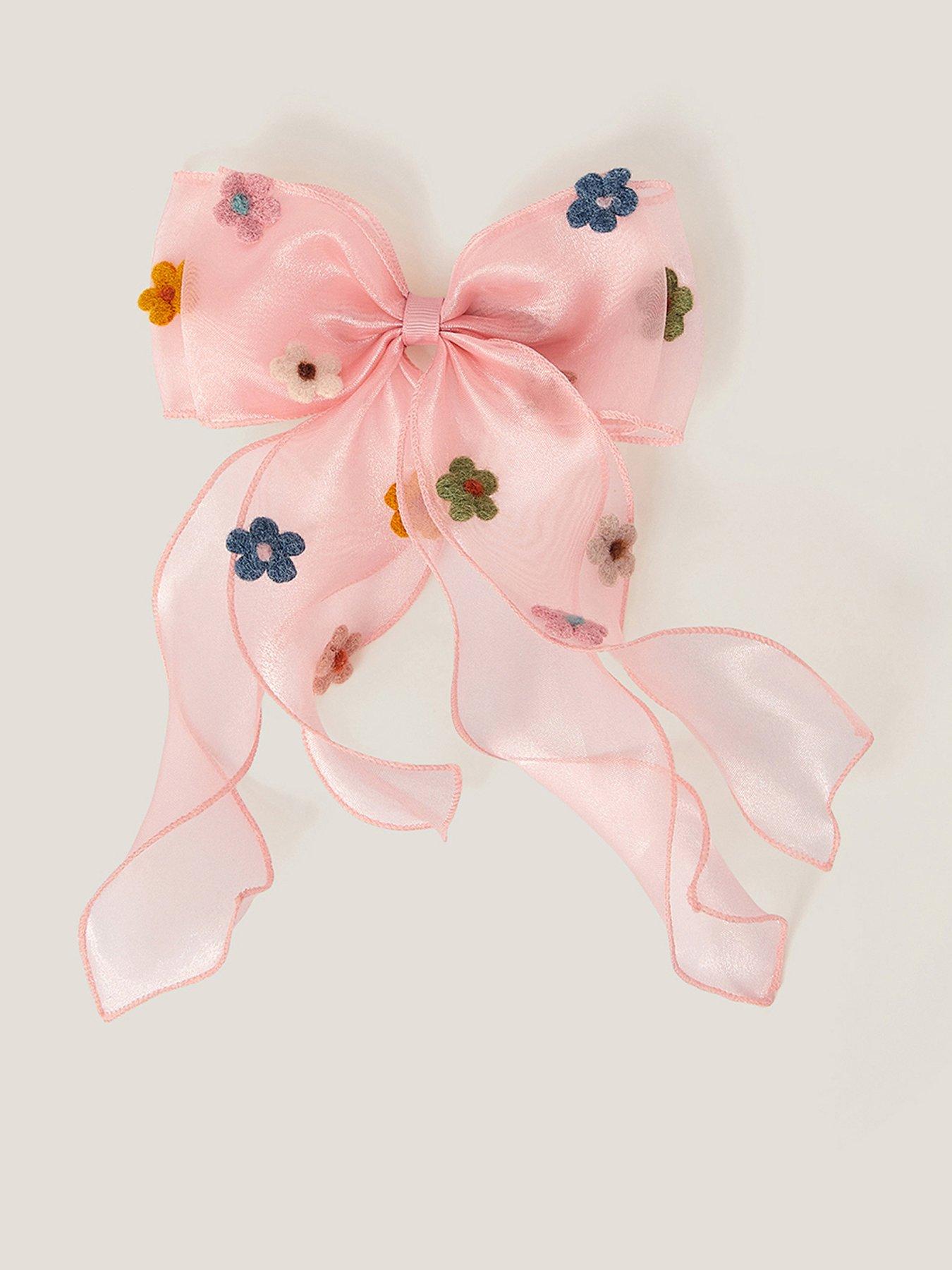 undefined Girls Felt Flower Long Tie Hair Bow - Pink
