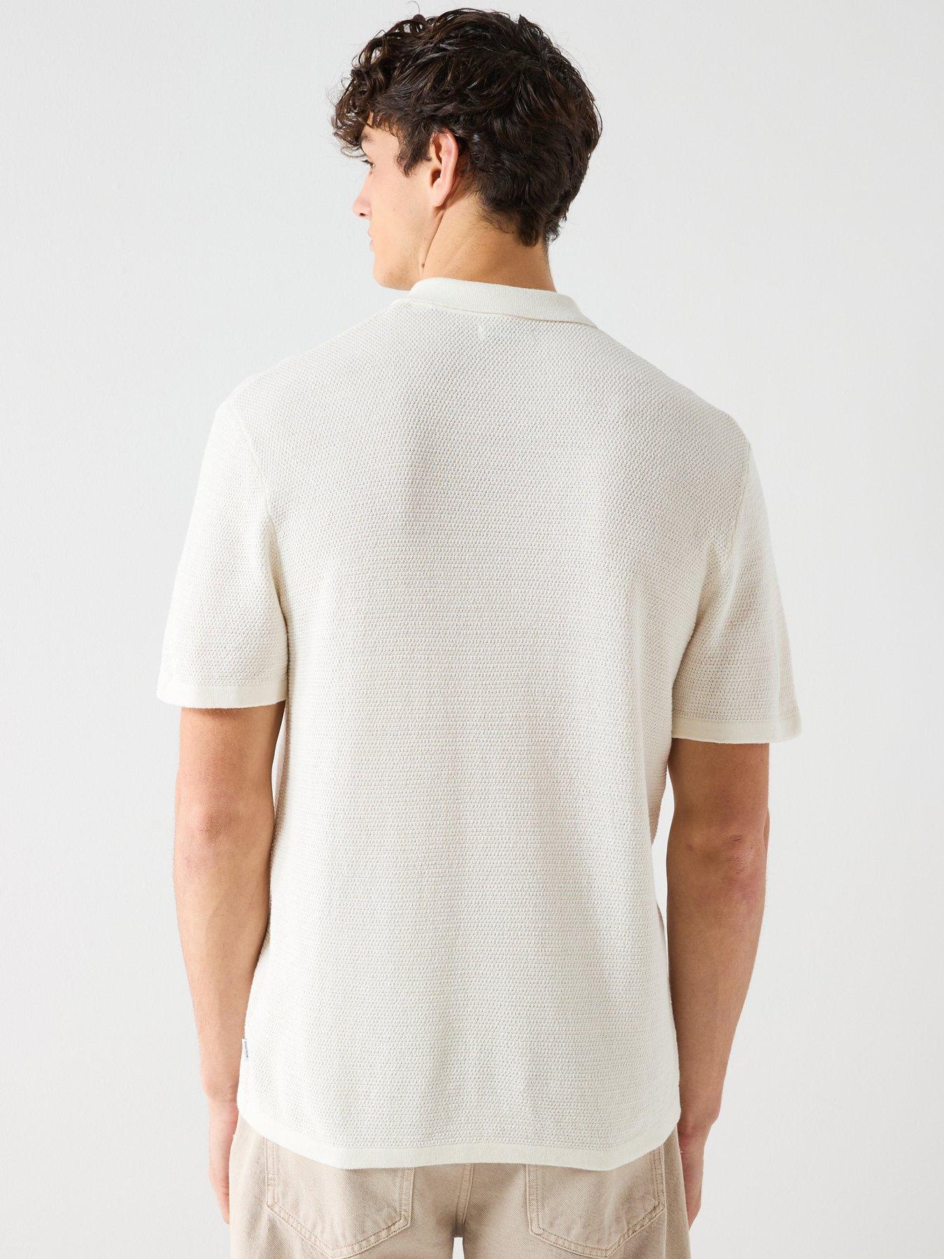 Image 2 of 6 of Jack & Jones George Button-Up Knitted Short Sleeve Top - White