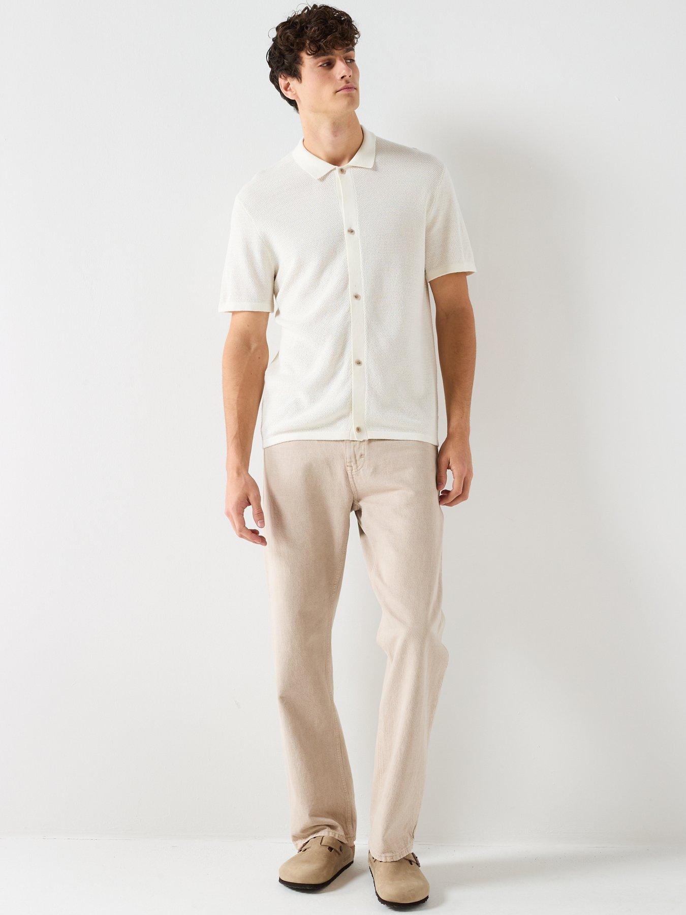 Image 3 of 6 of Jack & Jones George Button-Up Knitted Short Sleeve Top - White