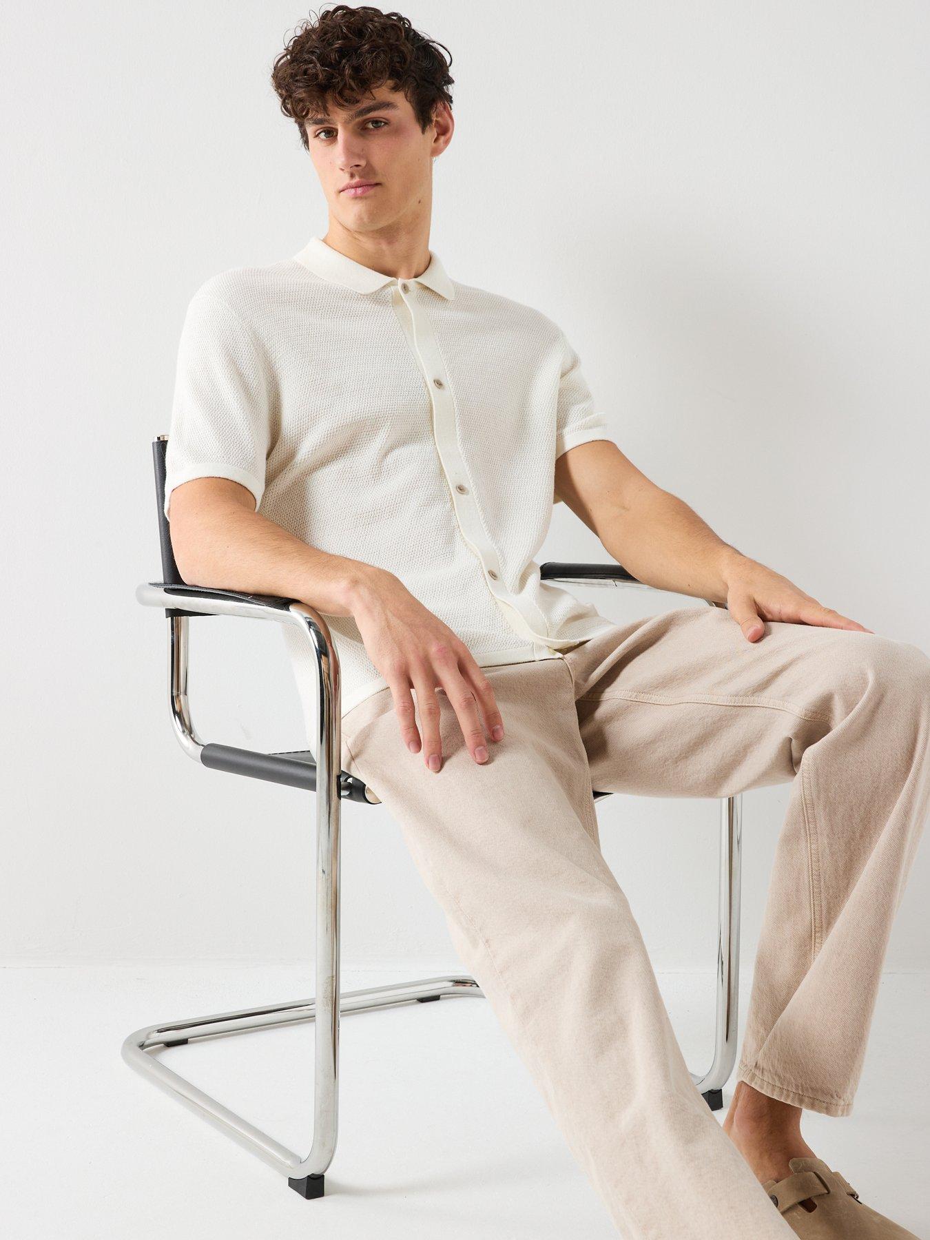 Image 4 of 6 of Jack & Jones George Button-Up Knitted Short Sleeve Top - White