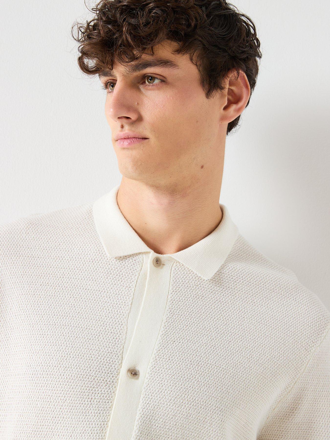 Image 5 of 6 of Jack & Jones George Button-Up Knitted Short Sleeve Top - White