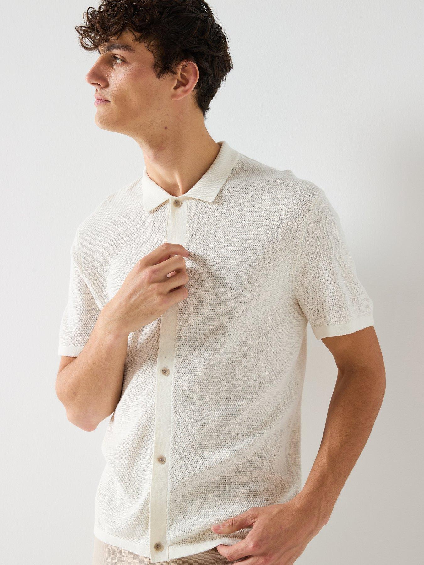 Image 6 of 6 of Jack & Jones George Button-Up Knitted Short Sleeve Top - White