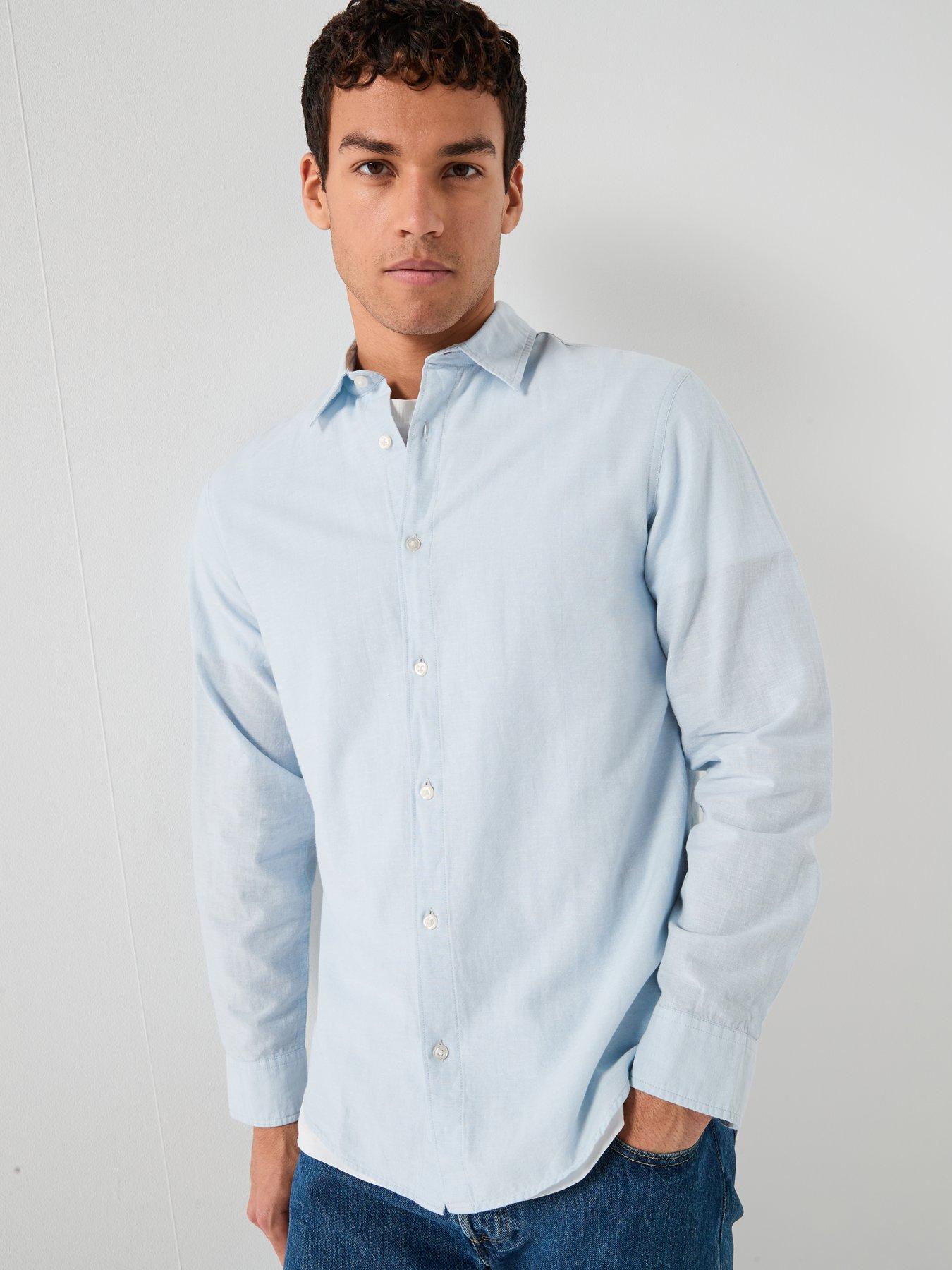 Jack & Jones Breeze Linen Blend Long Sleeve Shirt, Celestial Blue, Size Xl, Men