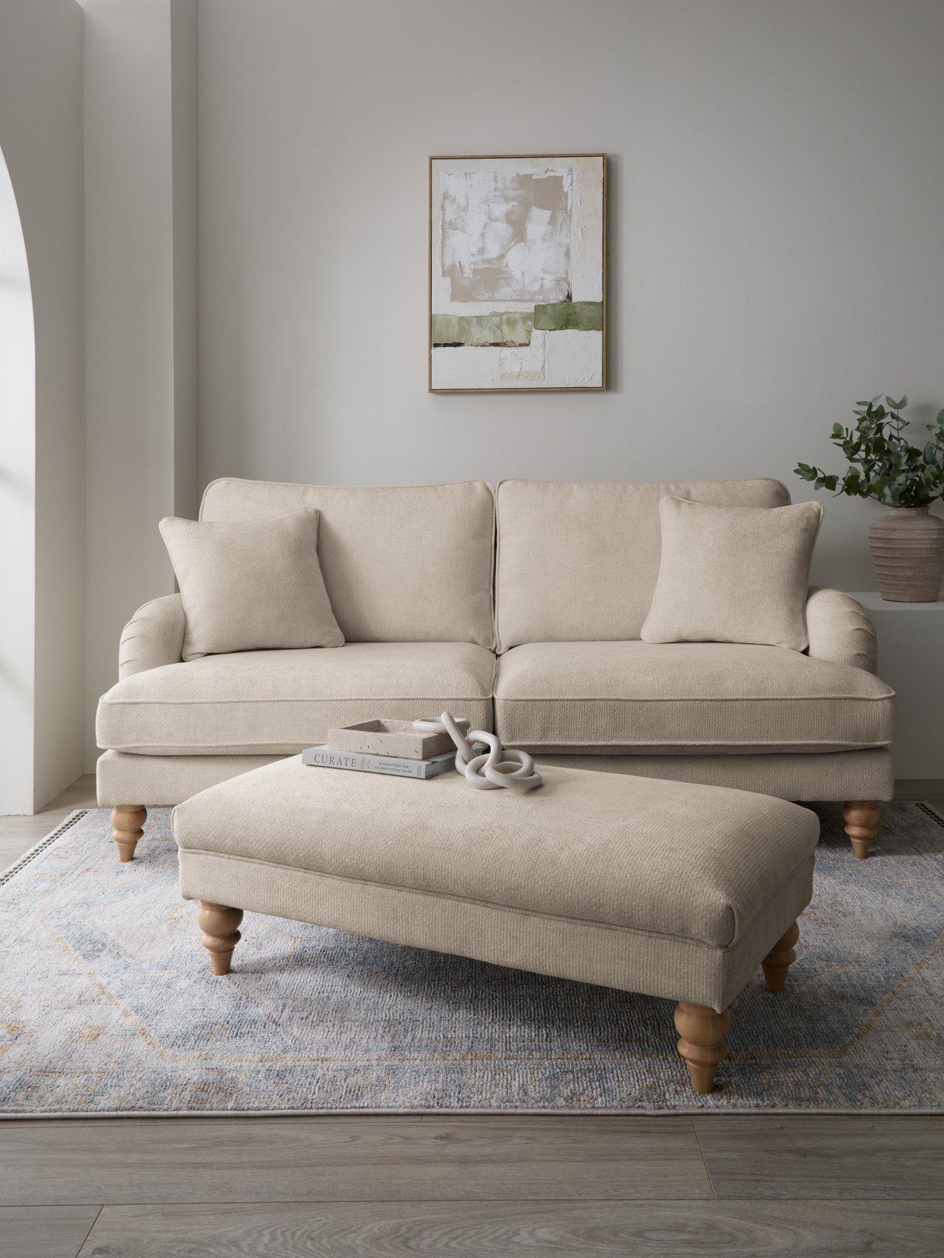 Michelle Keegan Home Hepburn 3 Seater Fabric Sofa + Footstool (Buy  &  SAVE!)