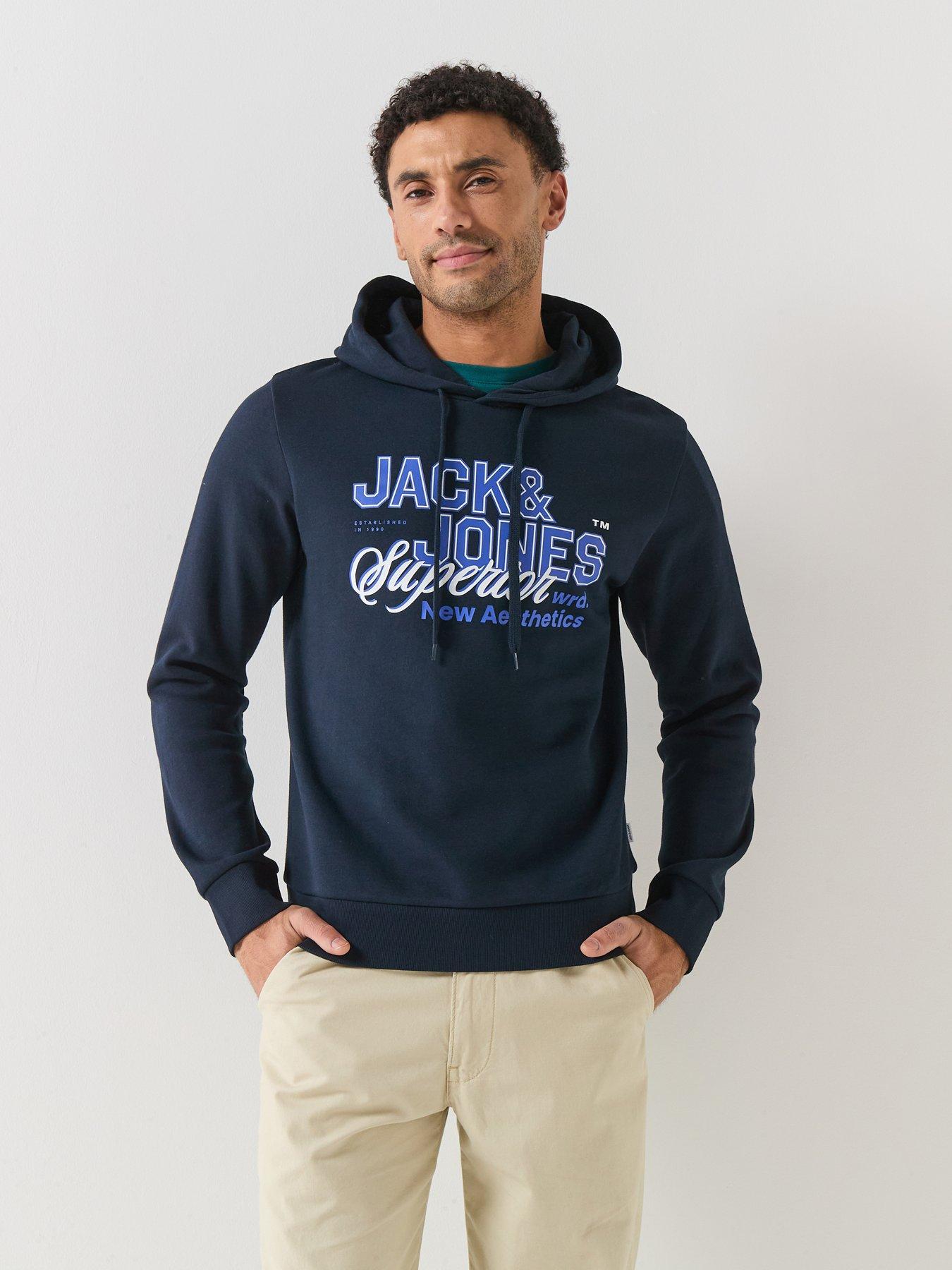 Image 1 of 6 of Jack & Jones Logo Print Hoodie - Navy