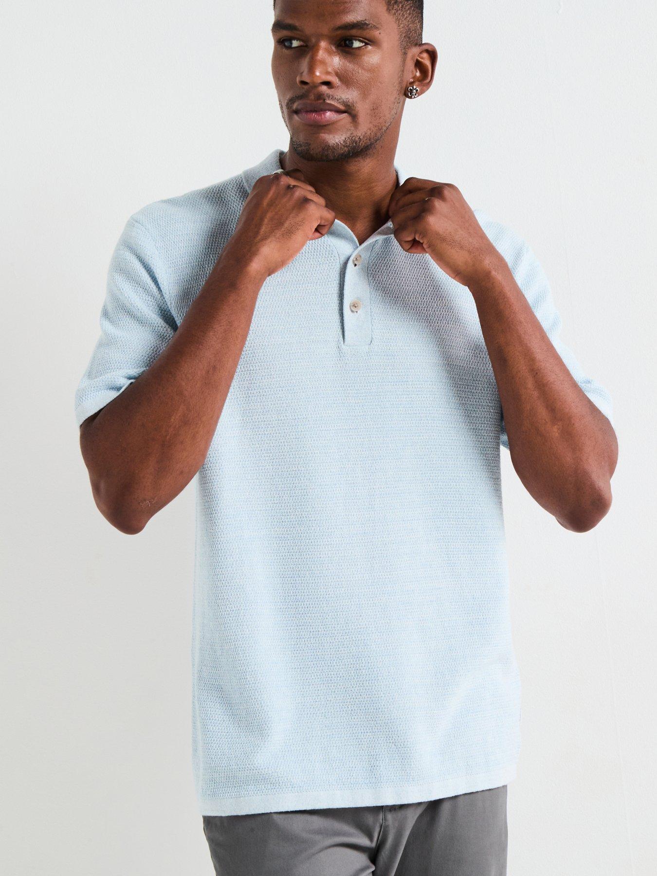 Image 1 of 6 of Jack & Jones George Knitted Polo Top - Chambray Blue