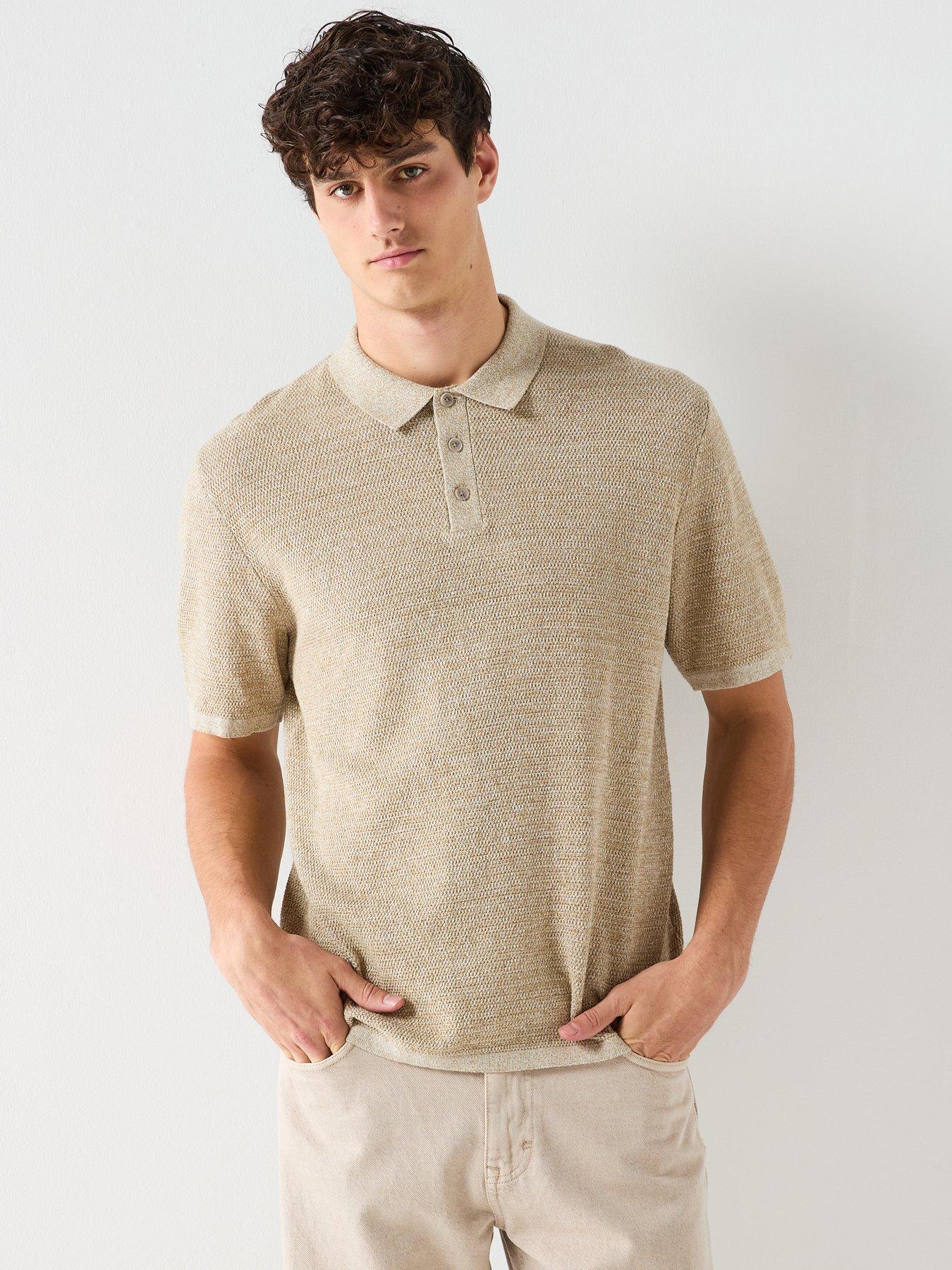 Image 1 of 6 of Jack & Jones George Knitted Polo Top - Light Brown