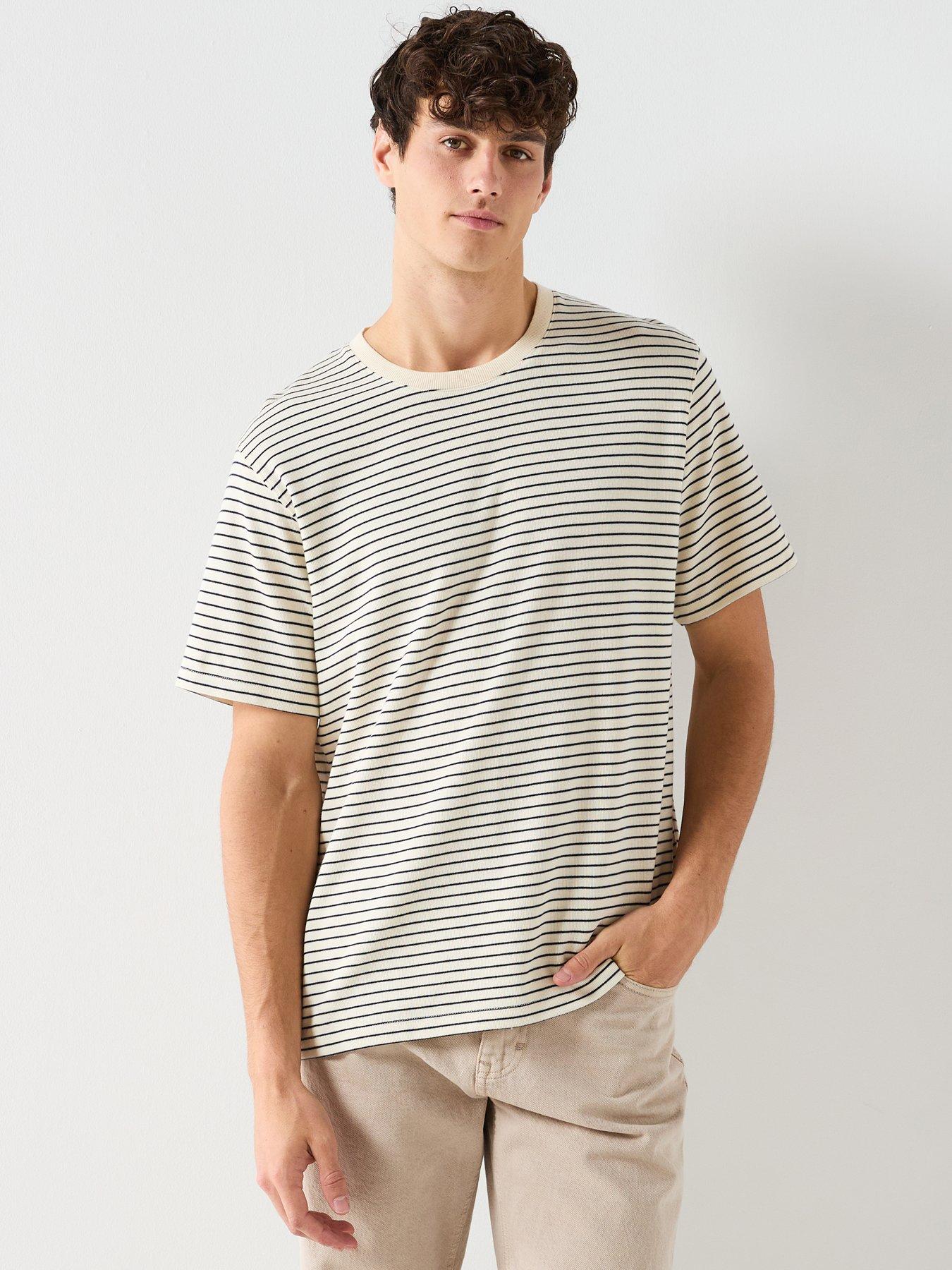 Image 1 of 6 of Jack & Jones Dover Striped Short Sleeve T-Shirt - White