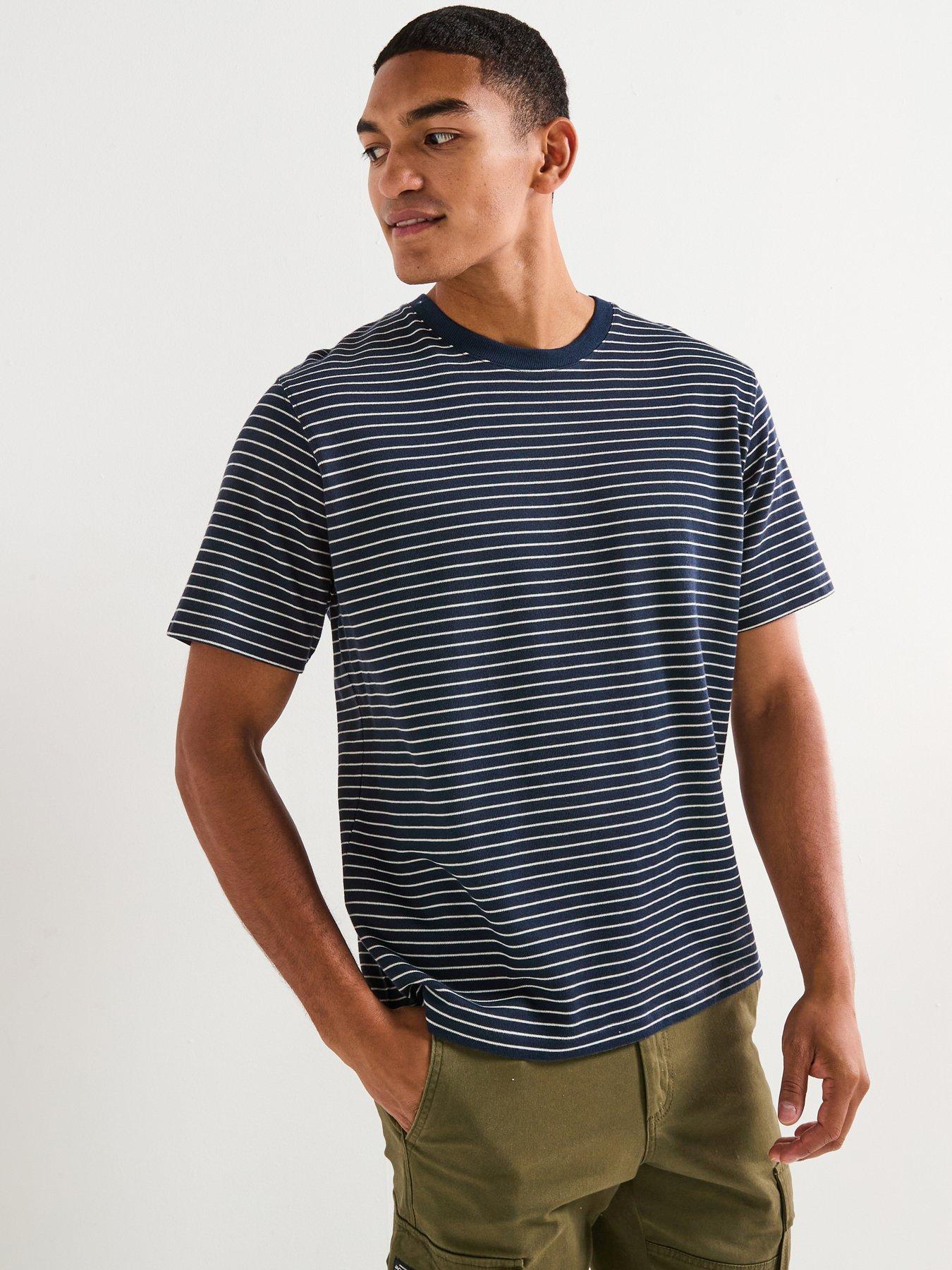 Jack & Jones Dover Striped Short Sleeve T-Shirt, Navy Blazer, Size S, Men