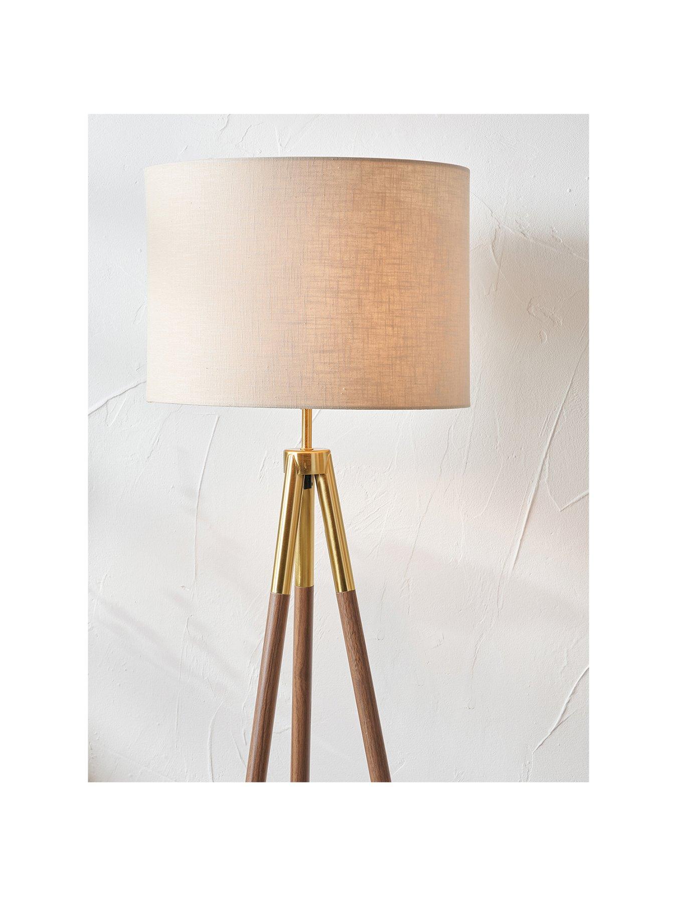 Image 2 of 7 of Pacific Lifestyle Vali Gold Metal and Brown Wood Grain Tripod Floor Lamp