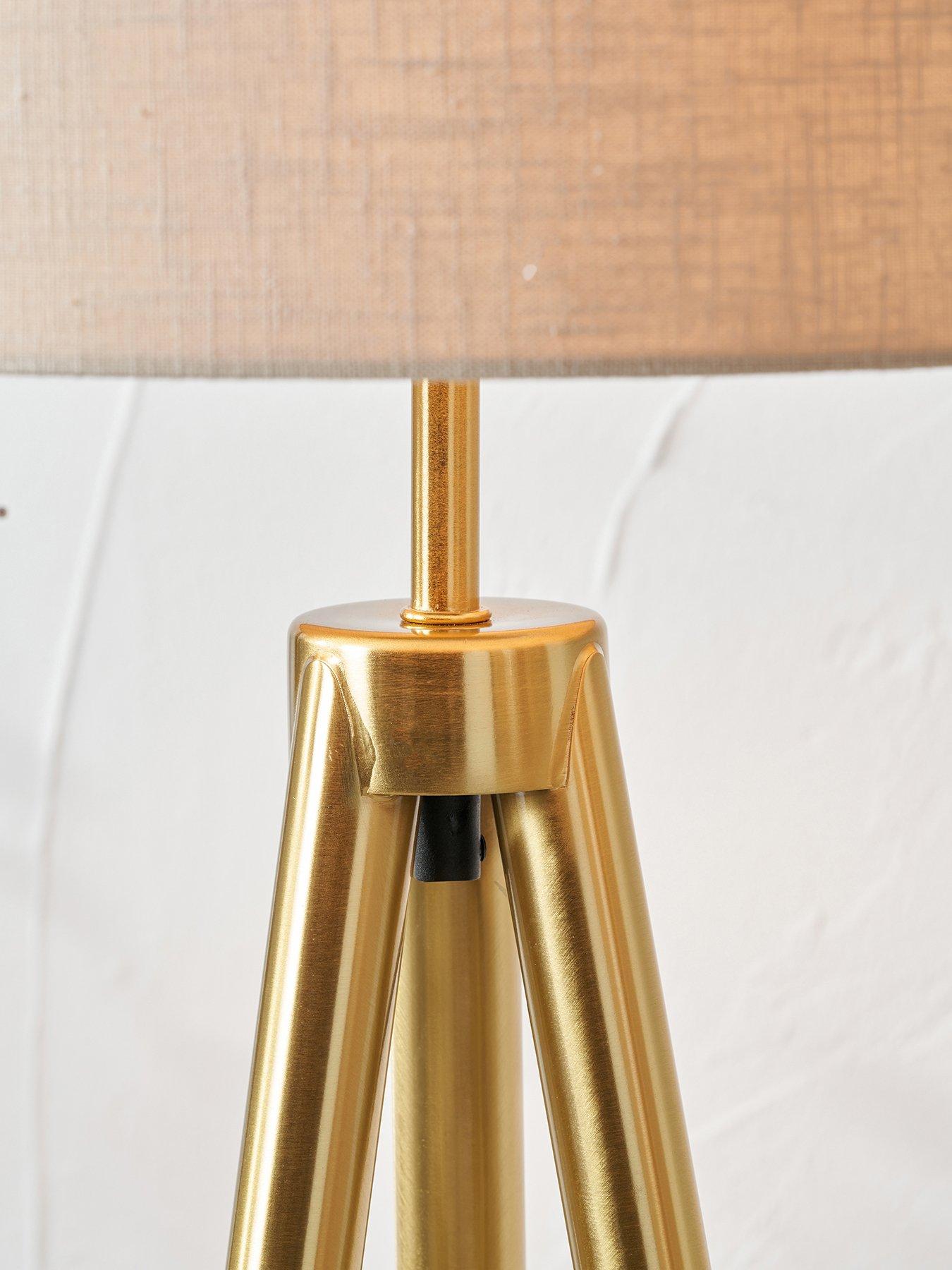 Image 3 of 7 of Pacific Lifestyle Vali Gold Metal and Brown Wood Grain Tripod Floor Lamp