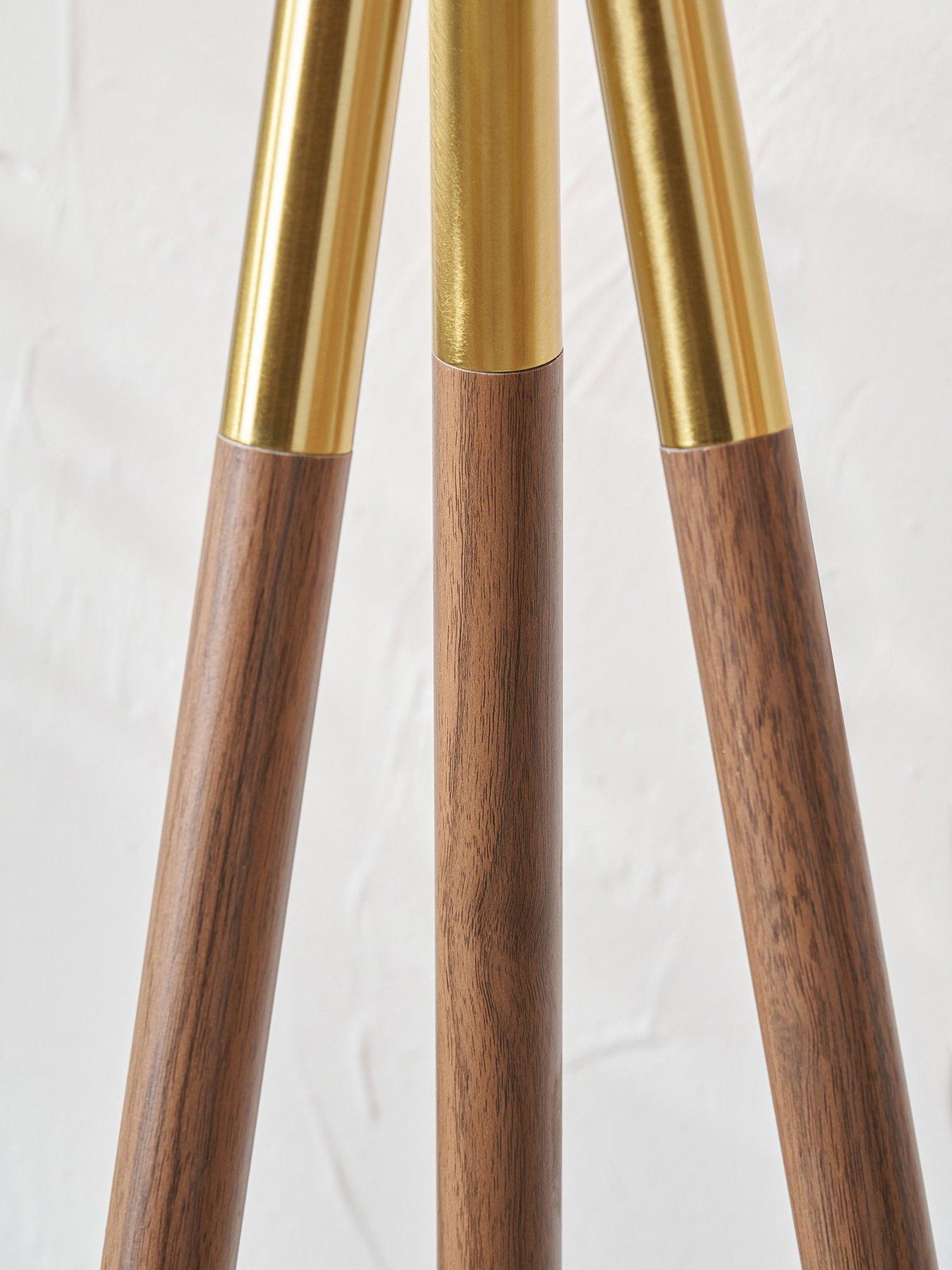 Image 4 of 7 of Pacific Lifestyle Vali Gold Metal and Brown Wood Grain Tripod Floor Lamp