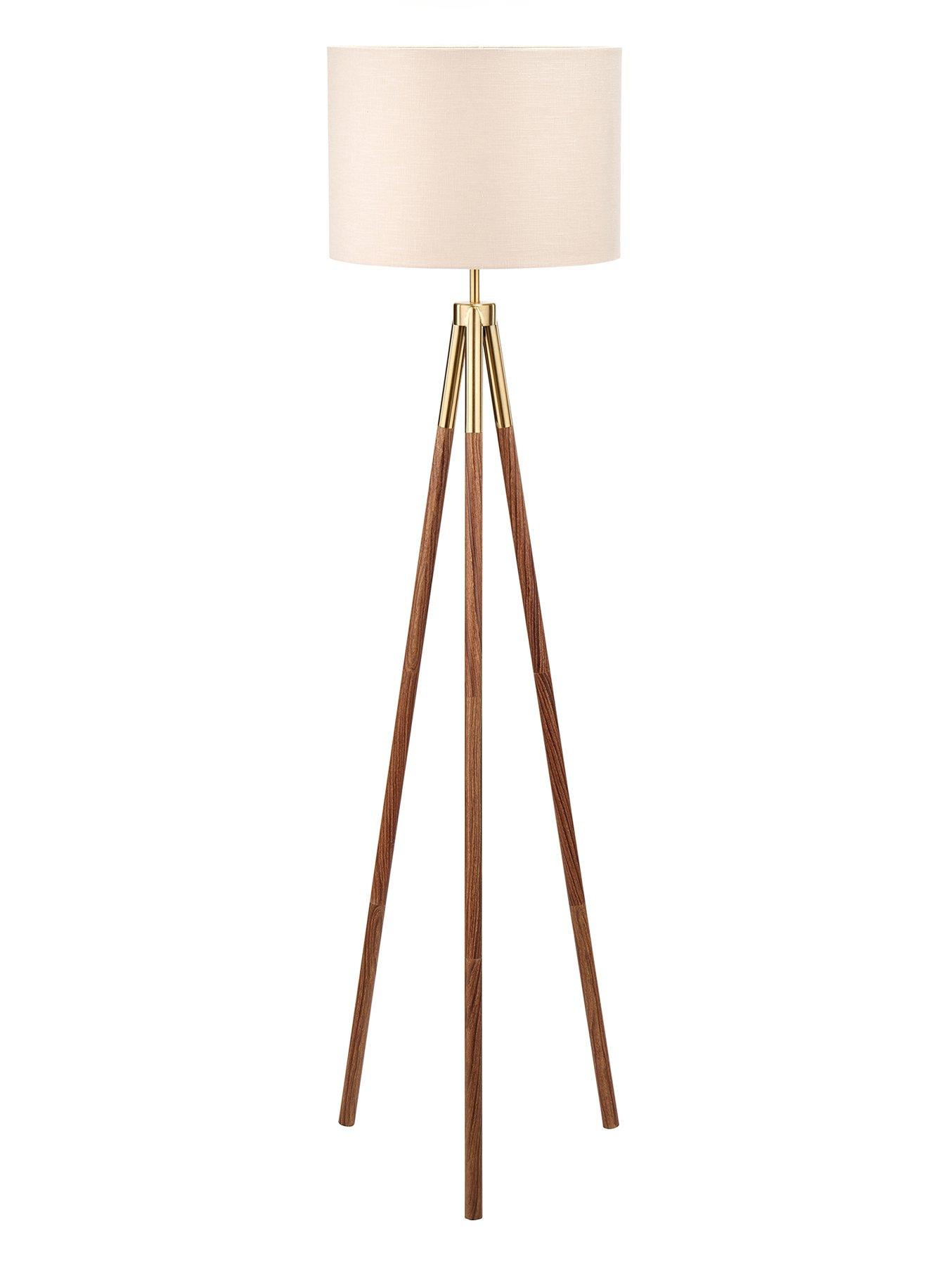 Image 5 of 7 of Pacific Lifestyle Vali Gold Metal and Brown Wood Grain Tripod Floor Lamp