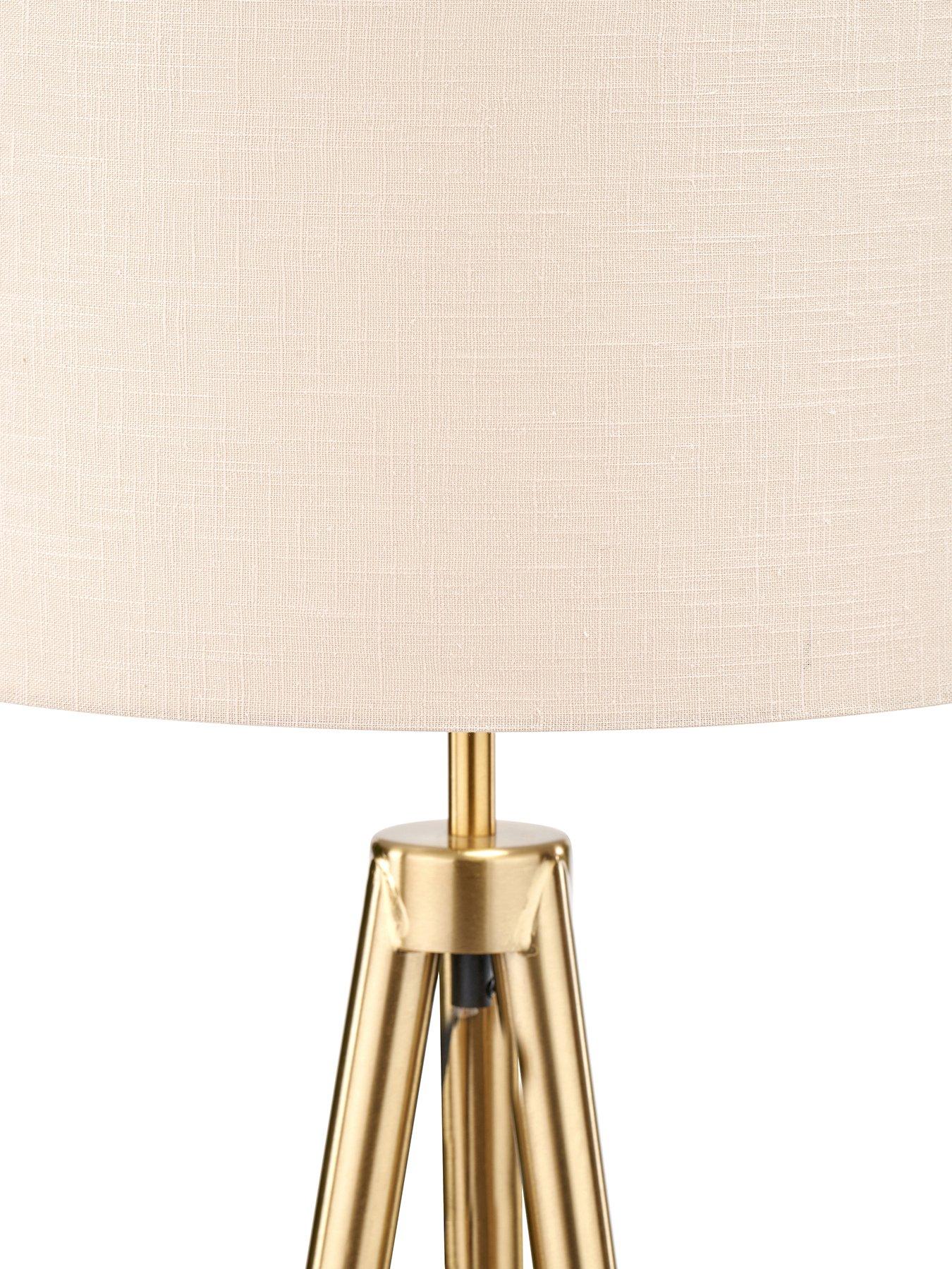 Image 6 of 7 of Pacific Lifestyle Vali Gold Metal and Brown Wood Grain Tripod Floor Lamp