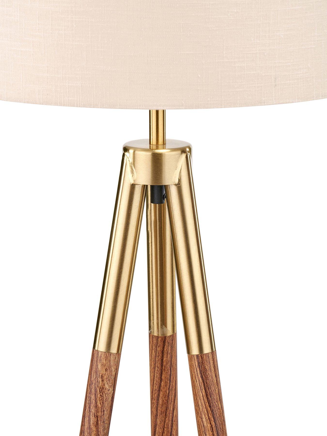 Image 7 of 7 of Pacific Lifestyle Vali Gold Metal and Brown Wood Grain Tripod Floor Lamp