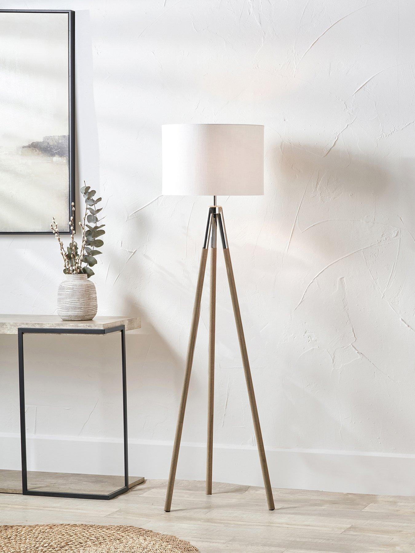 Pacific Lifestyle Vali Silver Metal and Grey Wood Grain Tripod Floor Lamp