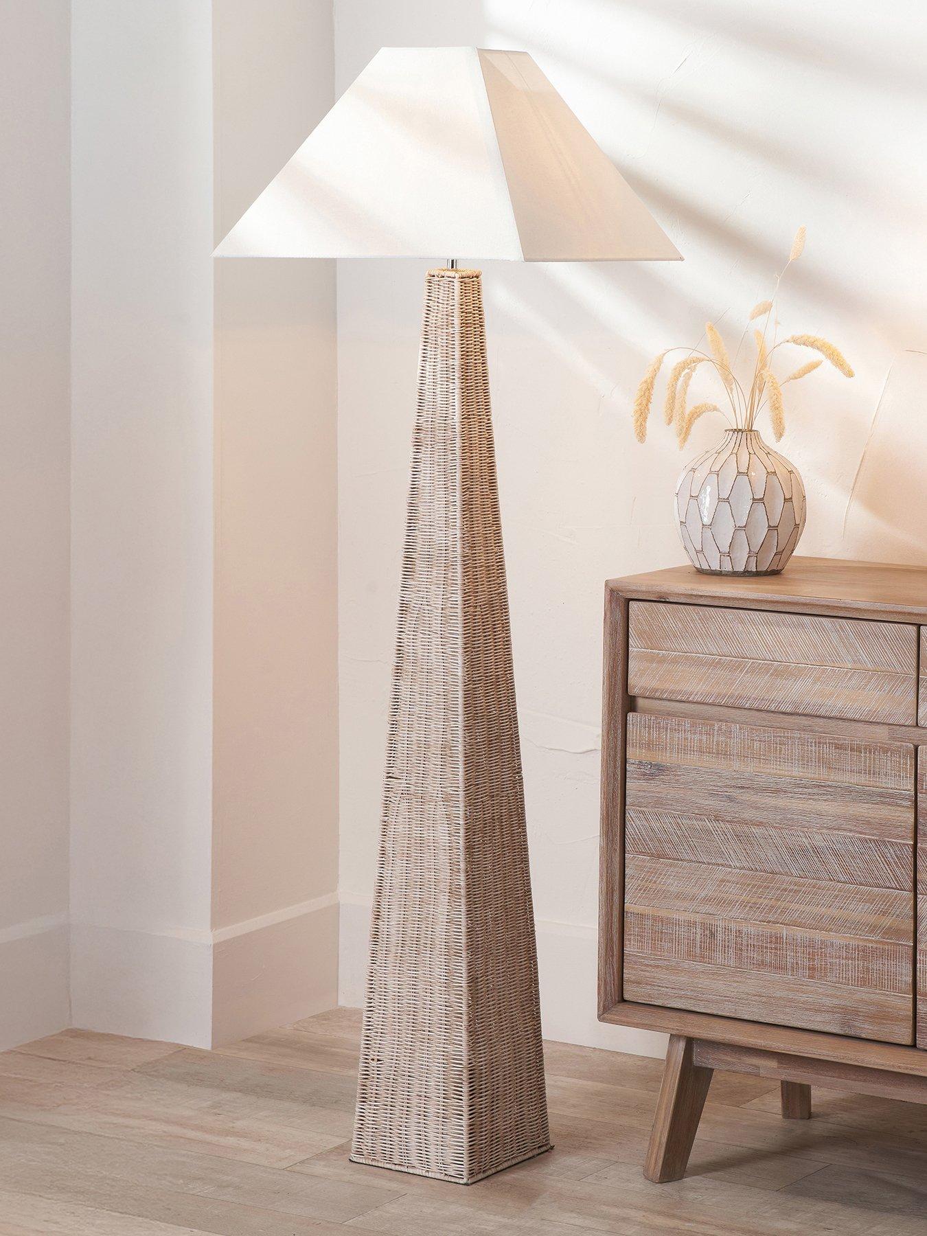 Pacific Lifestyle Seacomb Rattan Pyramid Floor Lamp Base with Pyramid 48cm Cream Cotton Tapered Square Lampshade