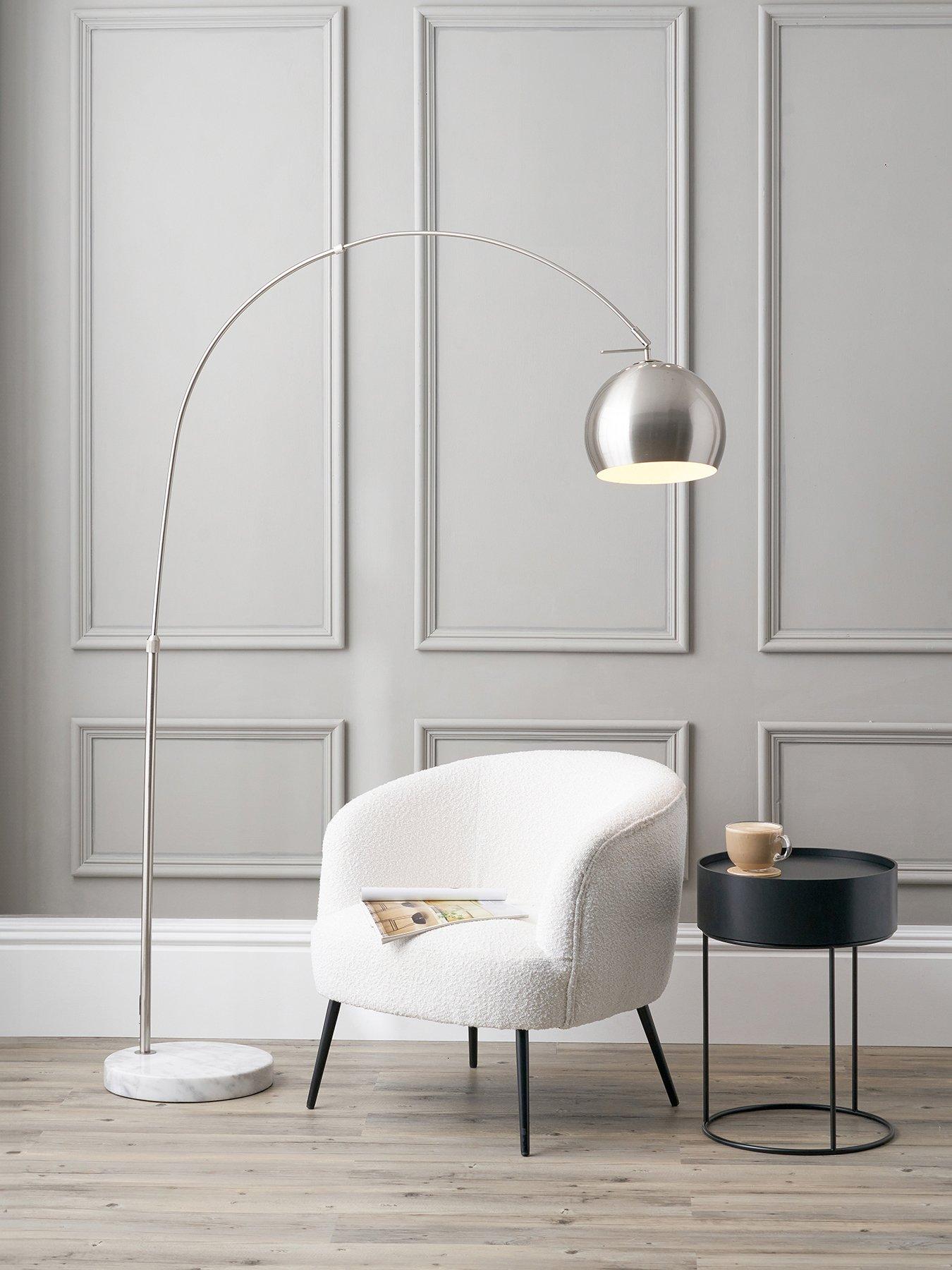 Pacific Lifestyle Feliciani Brushed Silver Metal and White Marble Floor Lamp