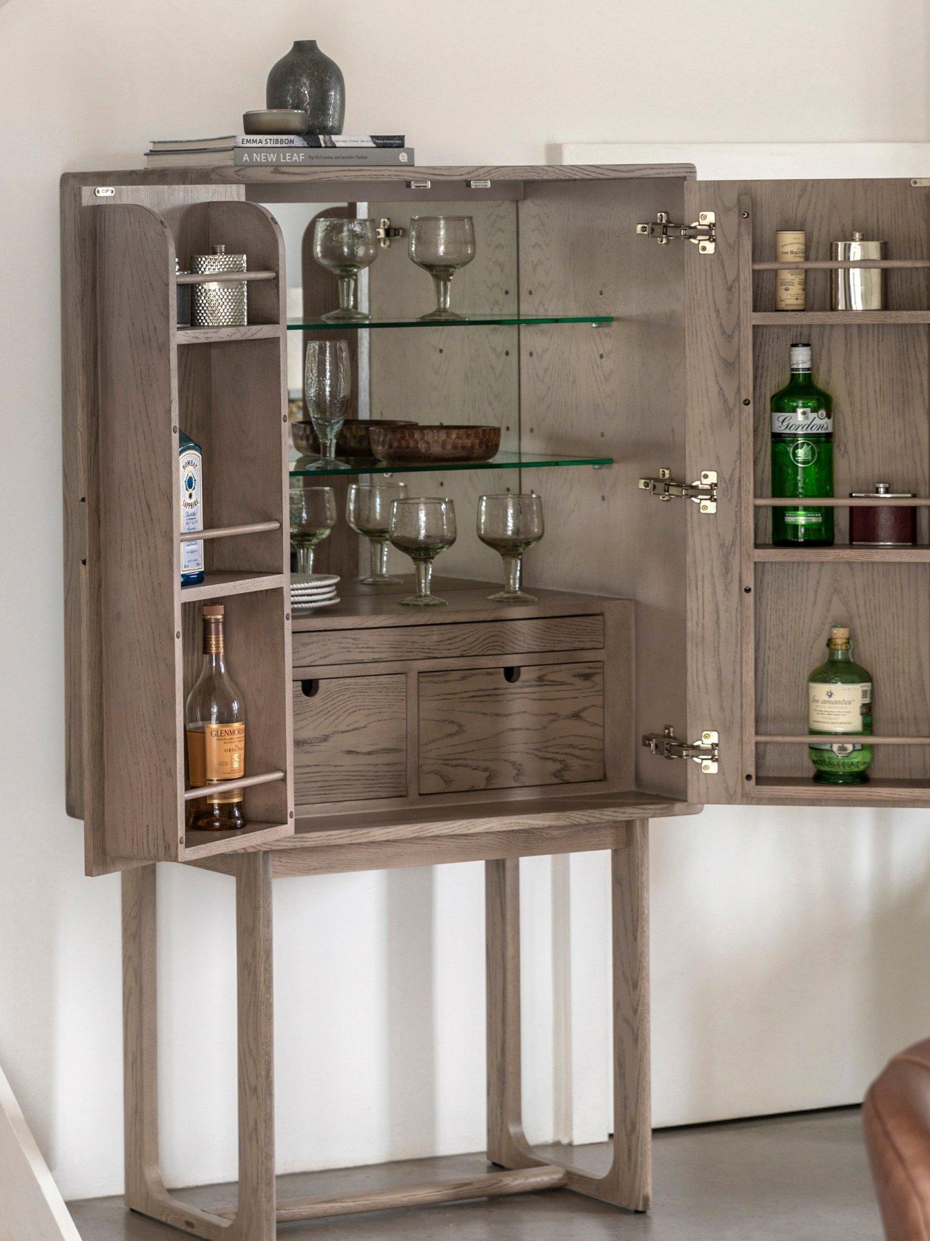 Gallery Direct Craft Cocktail Storage Cabinet - Smoked Oak