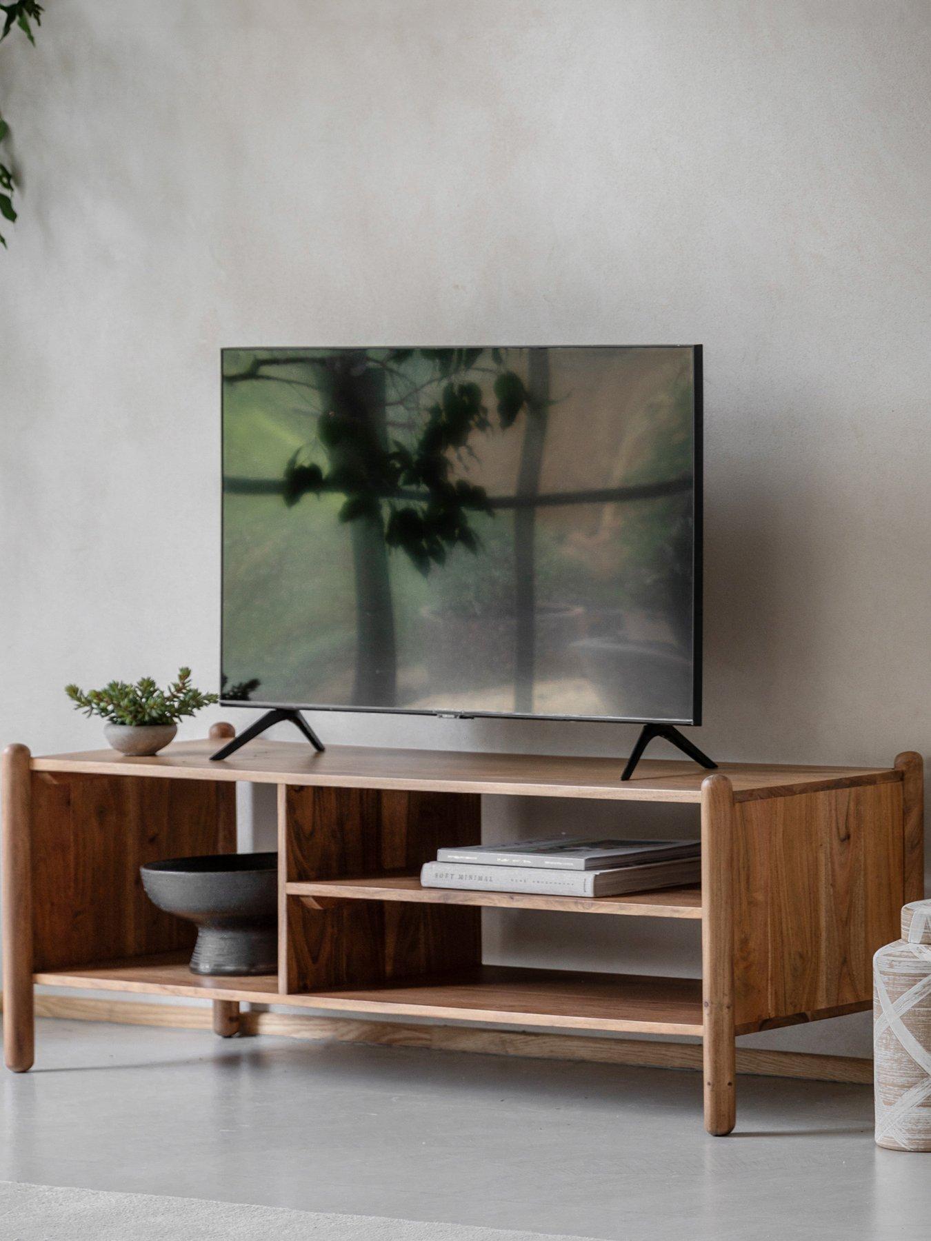 undefined Cannes Solid Acacia Wood & Rattan Media Unit