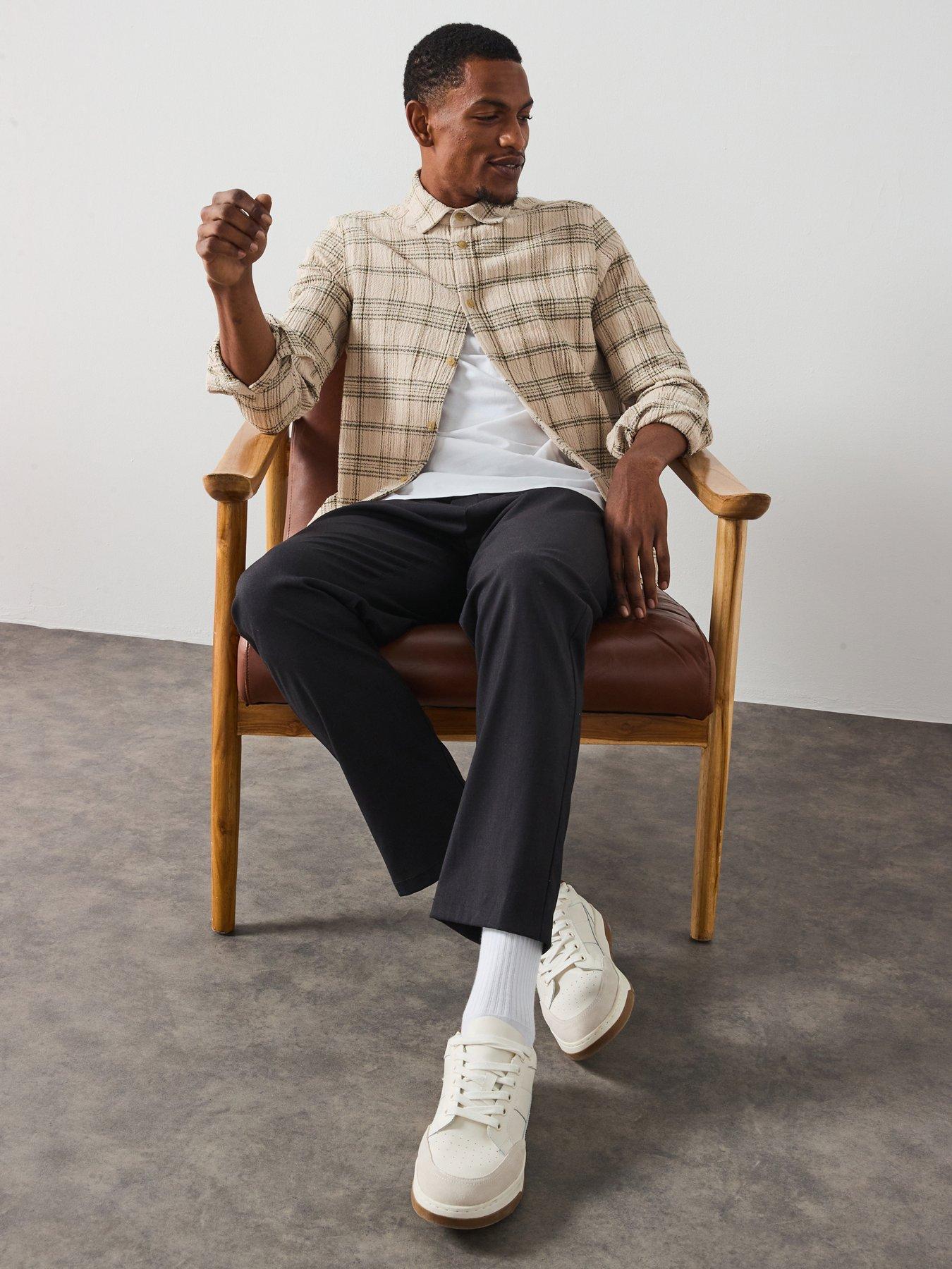 undefined Kash Textured Check Overshirt - Light Beige