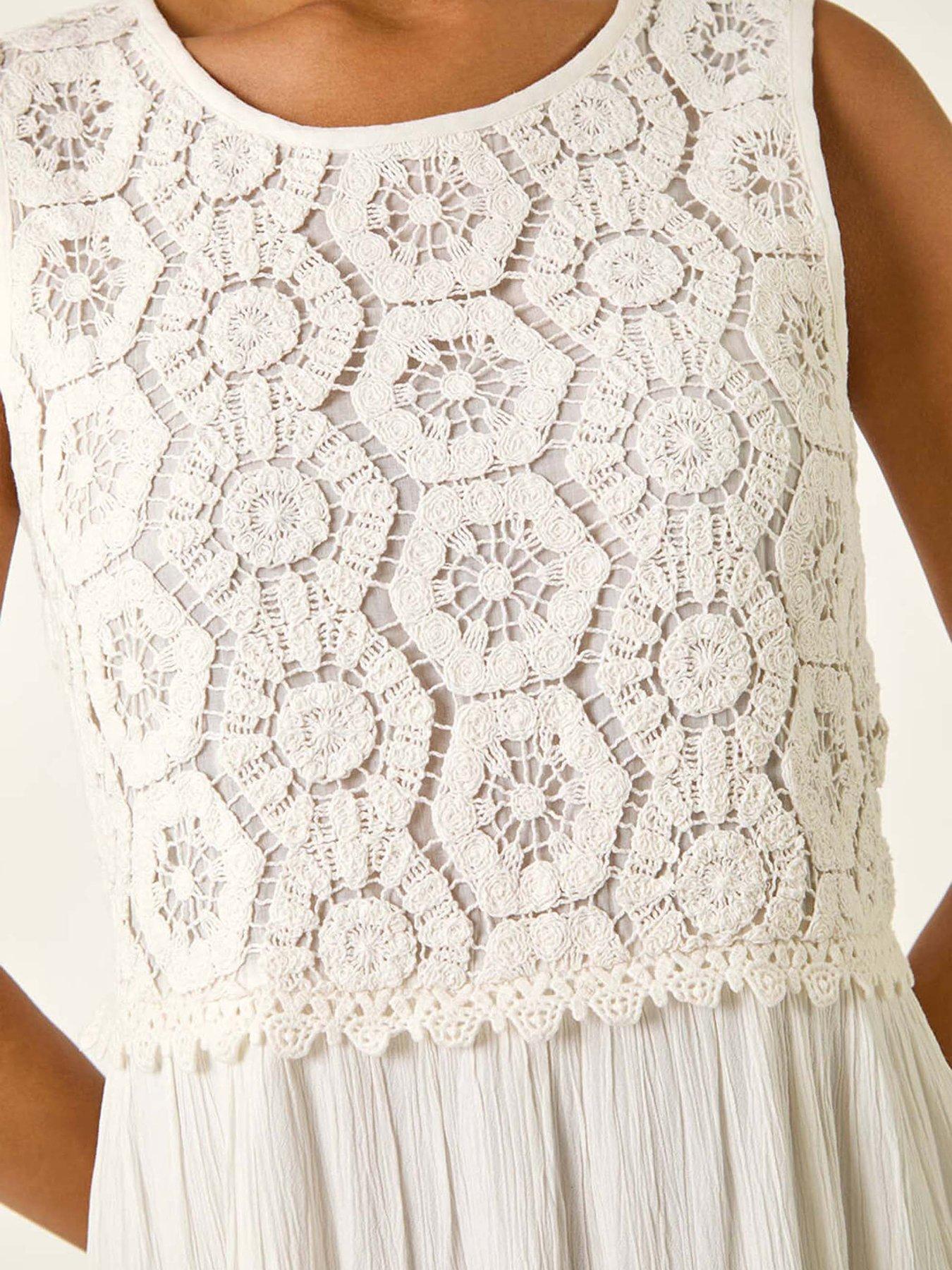 white christmas dresses Black Striped Crochet Bodice Halter Neck Midi Dress main image 0