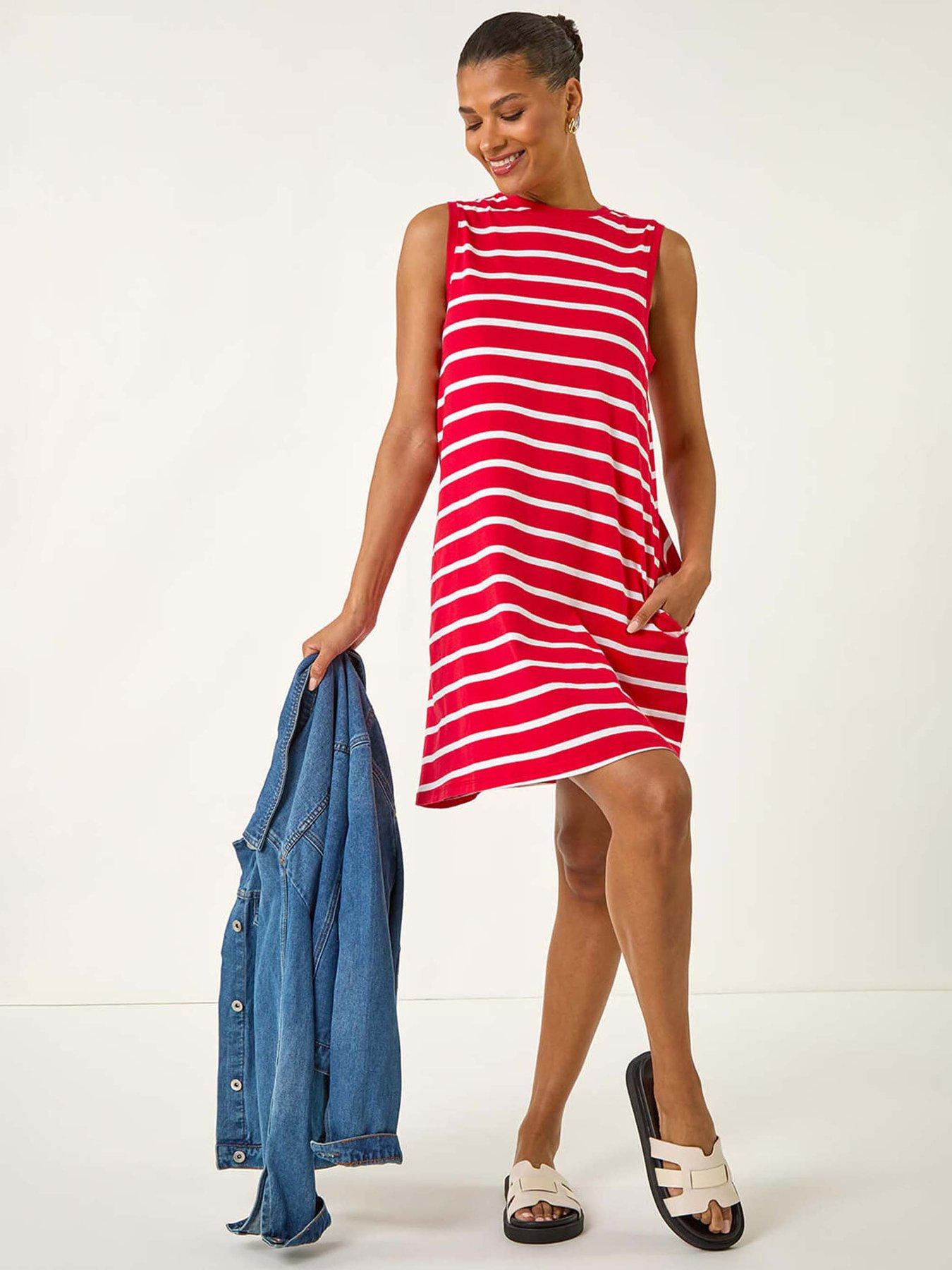 undefined Stripe Jersey A-Line Stretch Dress - Red