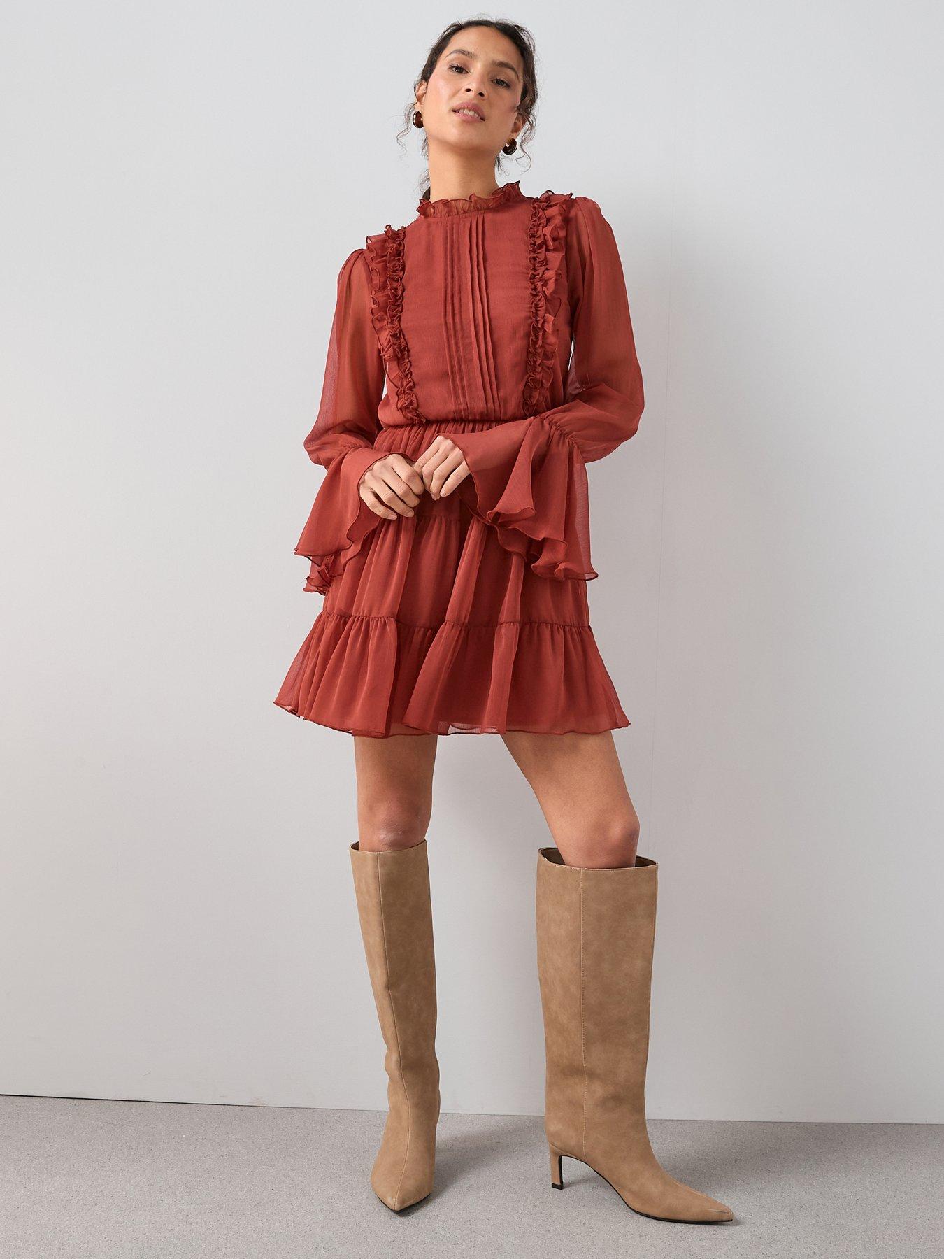Image 1 of 7 of The Very Collection Frill Tiered Dress - Red
