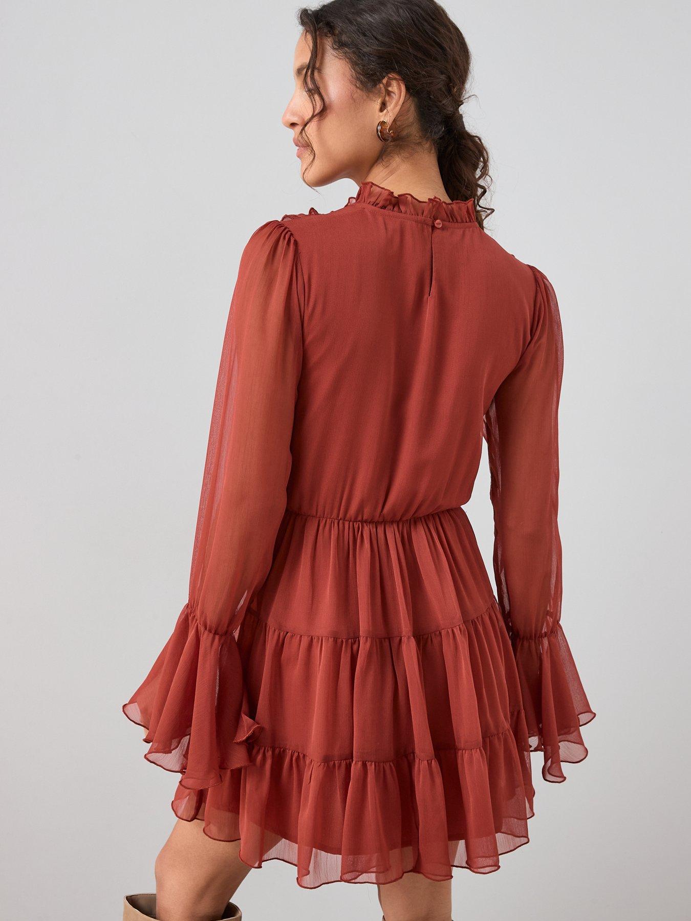 Image 2 of 7 of The Very Collection Frill Tiered Dress - Red