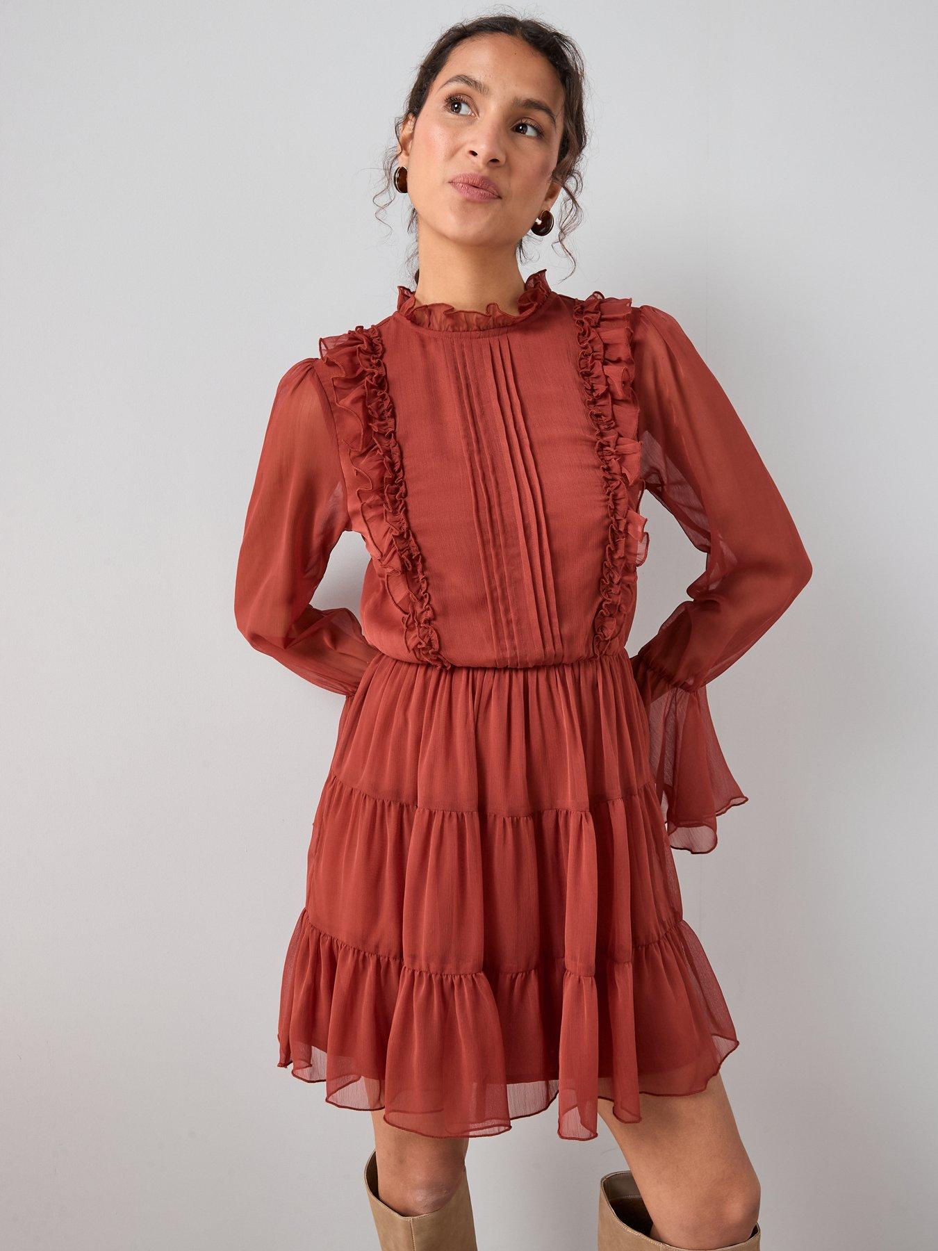 Image 4 of 7 of The Very Collection Frill Tiered Dress - Red