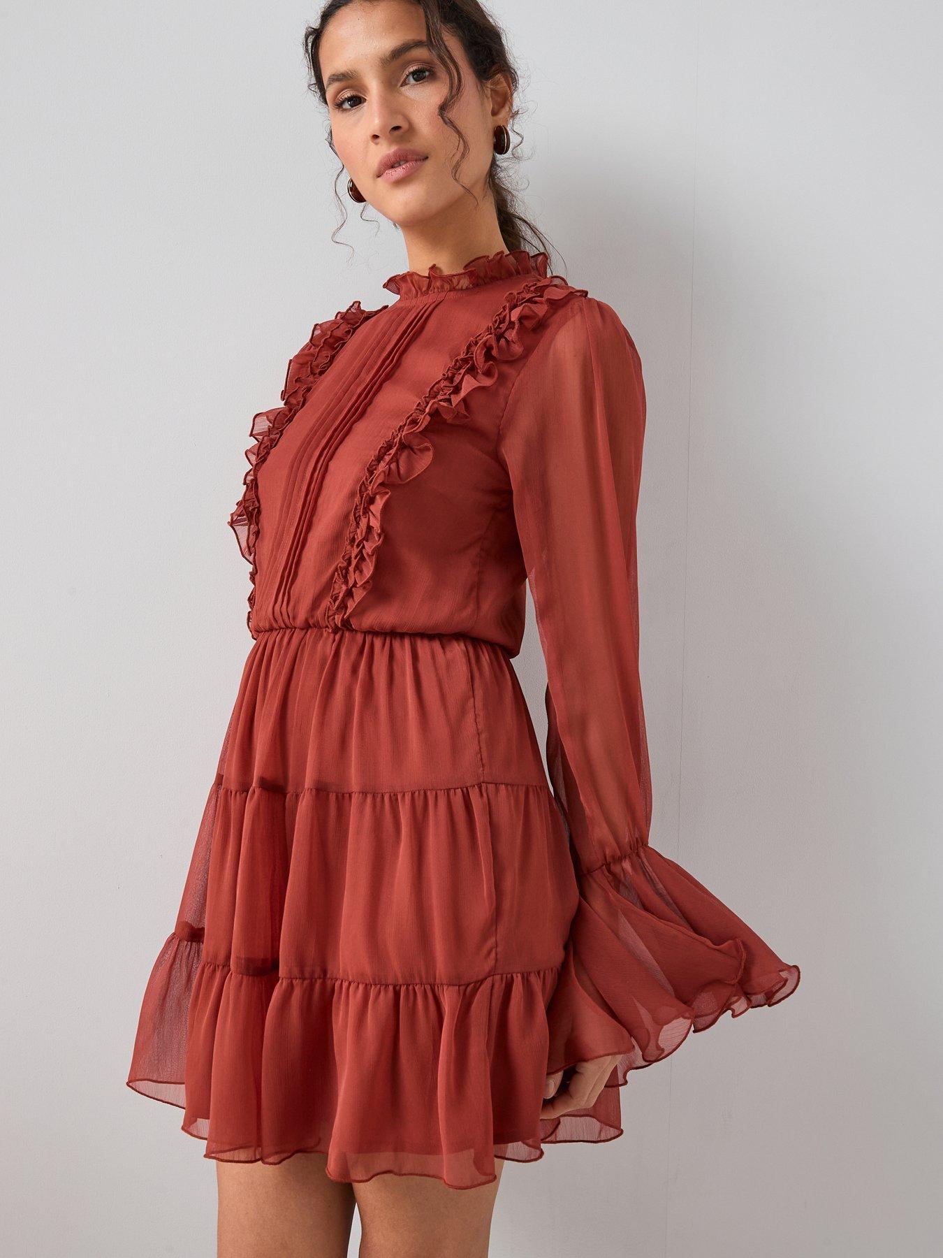Image 6 of 7 of The Very Collection Frill Tiered Dress - Red