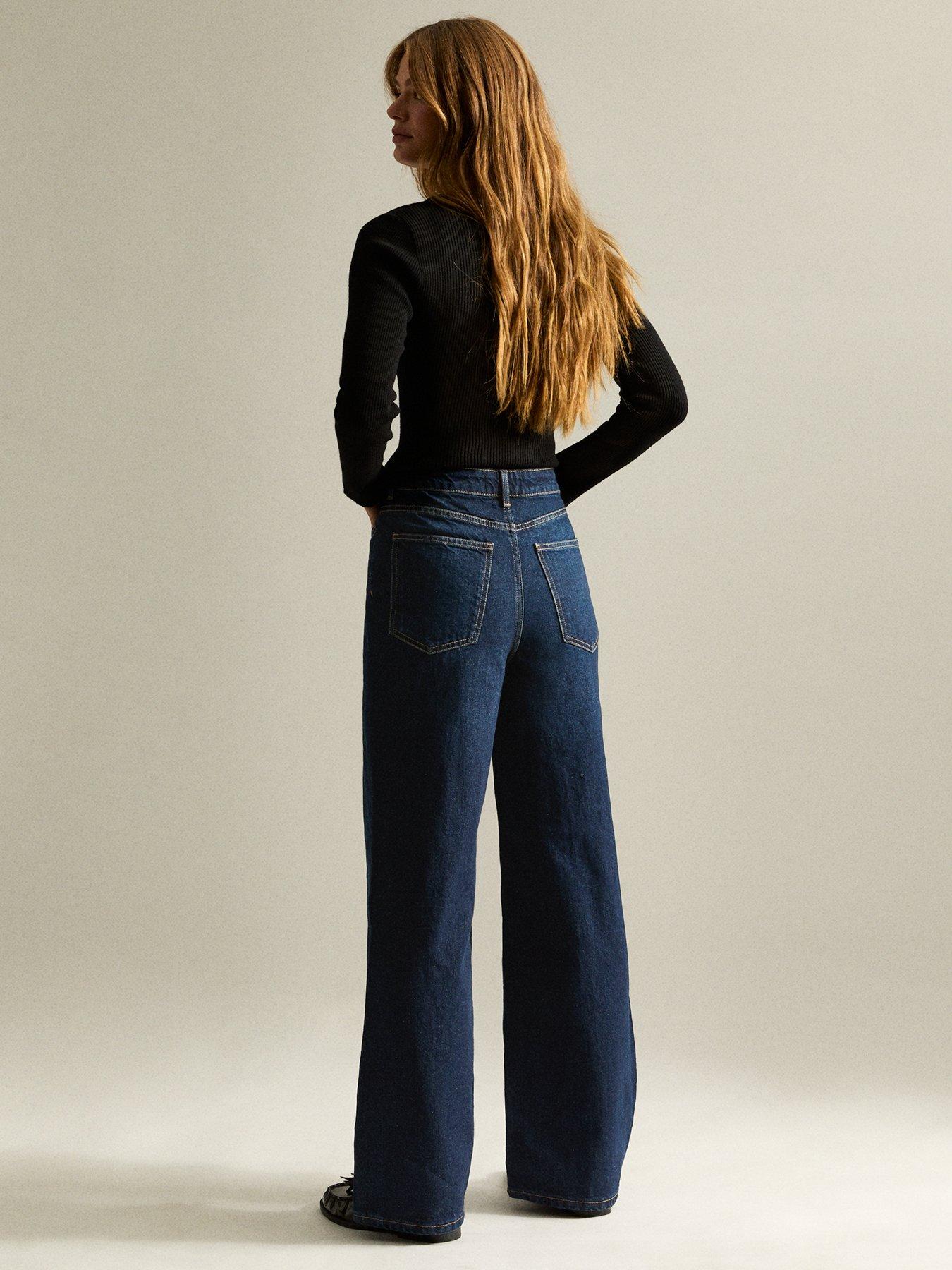 Image 2 of 7 of New Look Dark Blue Adalae High Waisted Wide Leg Jeans