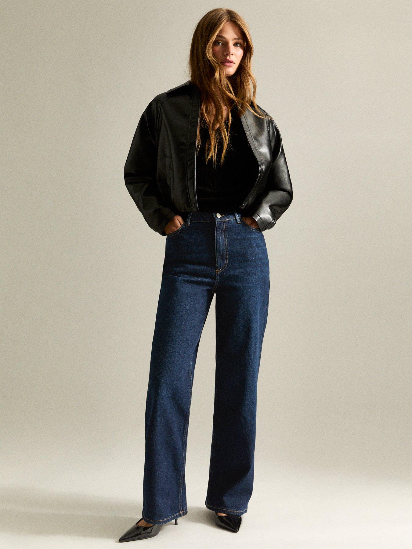Image 3 of 7 of New Look Dark Blue Adalae High Waisted Wide Leg Jeans
