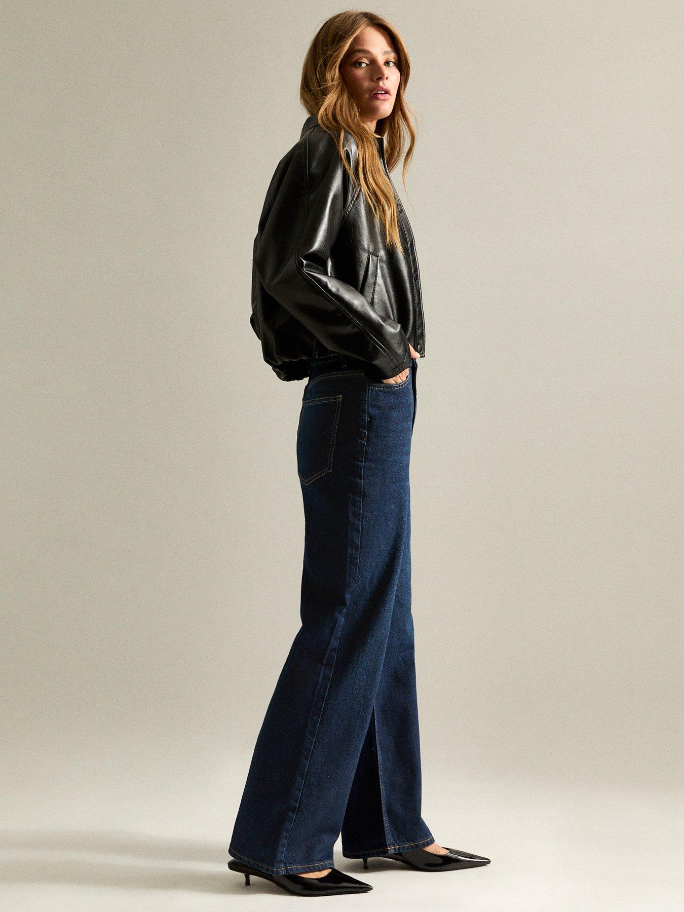 Image 5 of 7 of New Look Dark Blue Adalae High Waisted Wide Leg Jeans