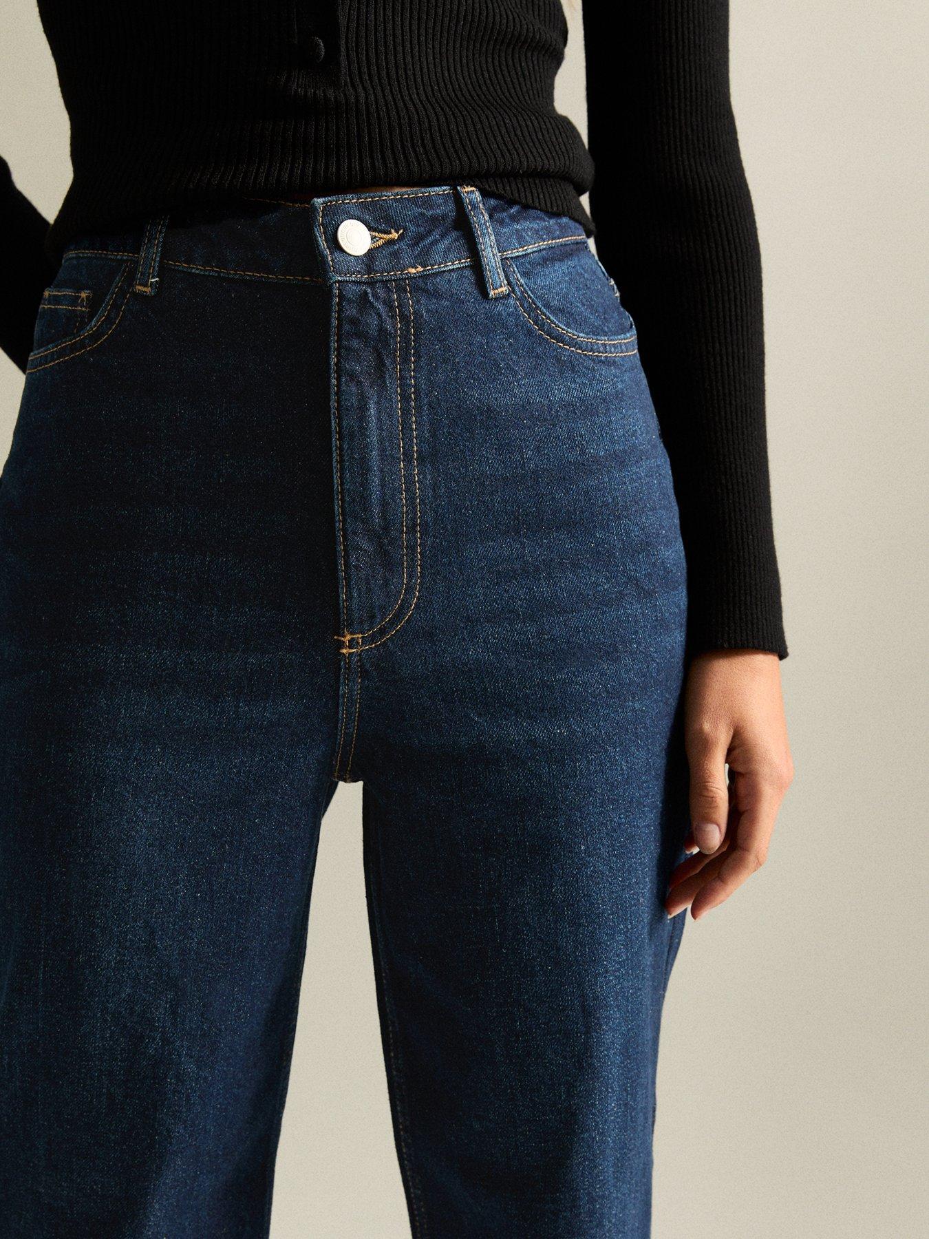 Image 6 of 7 of New Look Dark Blue Adalae High Waisted Wide Leg Jeans