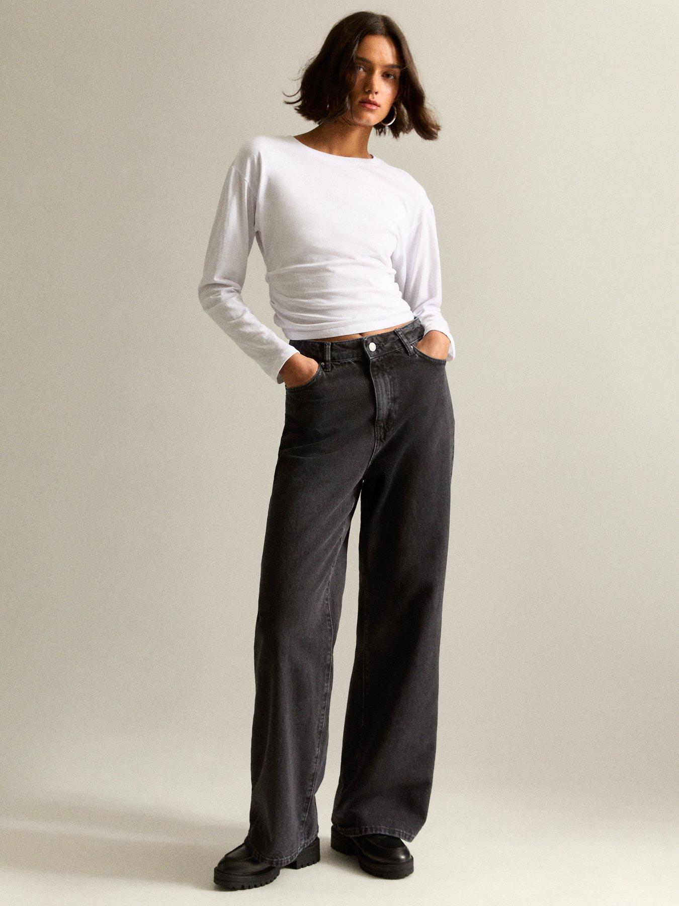 New Look Adalae High-Waist Wide Leg Jeans - Washed Black