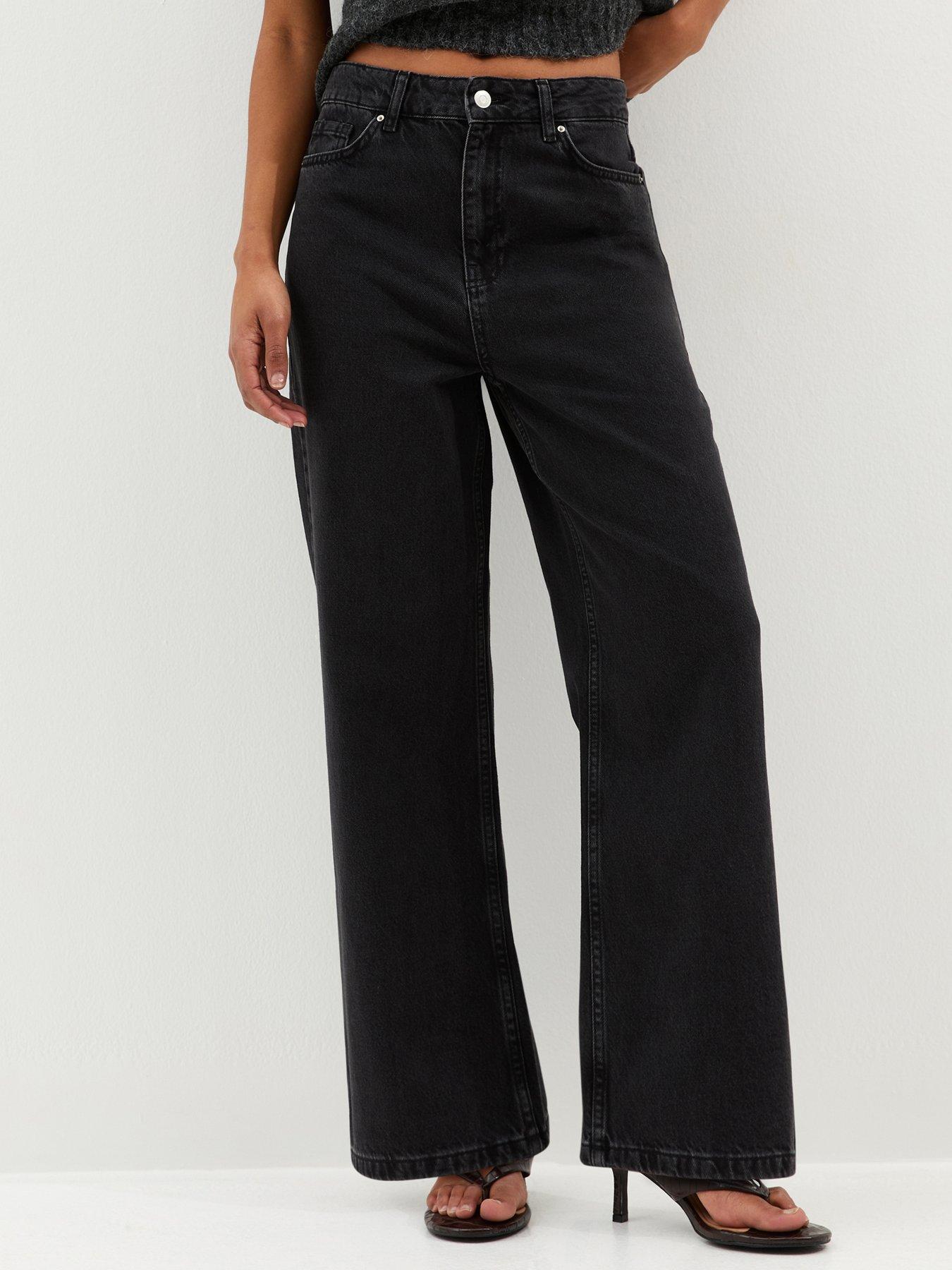 New Look Washed Black Adalae High-waist Wide Leg Jeans