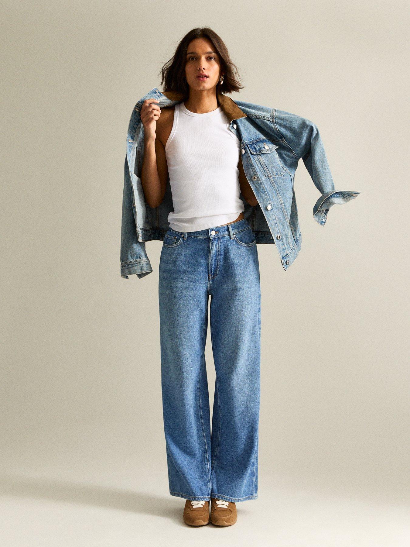 Image 3 of 6 of New Look Elasticated Waist Wide Leg Jeans - Blue