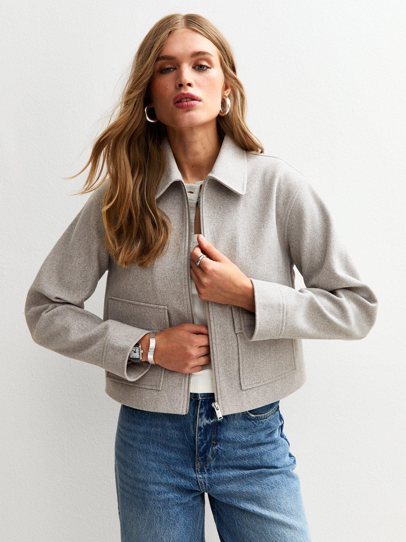 undefined Light Grey Unlined Zip Front Harrington Jacket