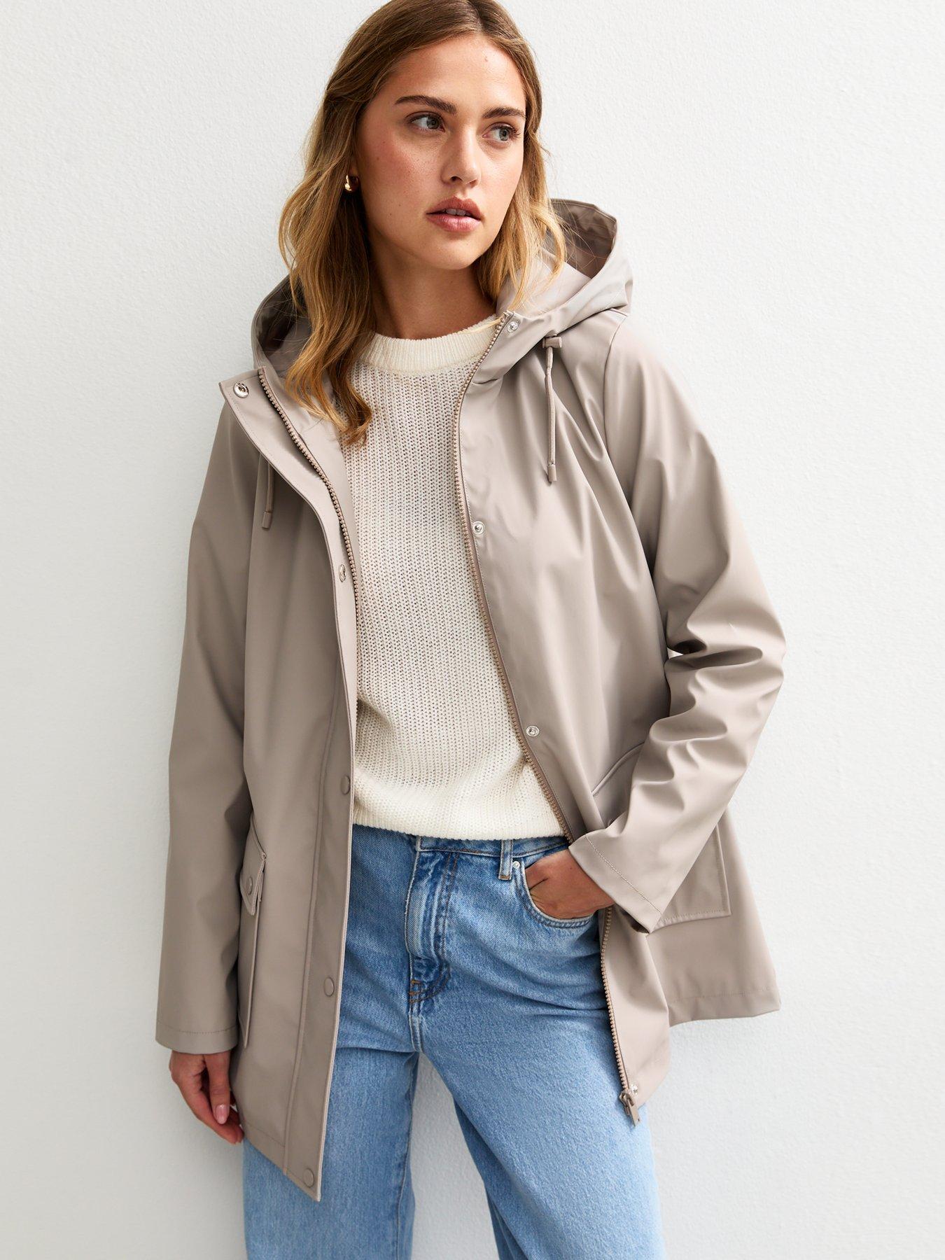 undefined Water Resistant Drawstring Hood Rain Anorak - Mink