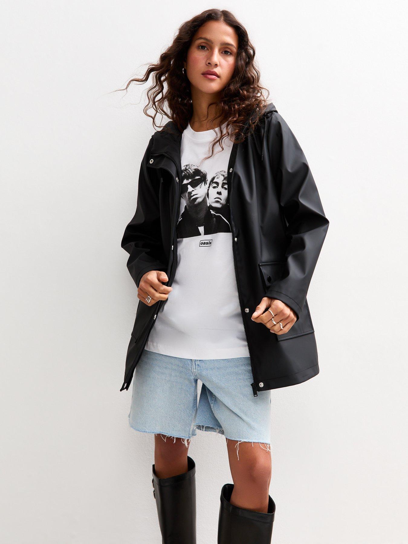 undefined Water Resistant Drawstring Hood Rain Anorak - Black