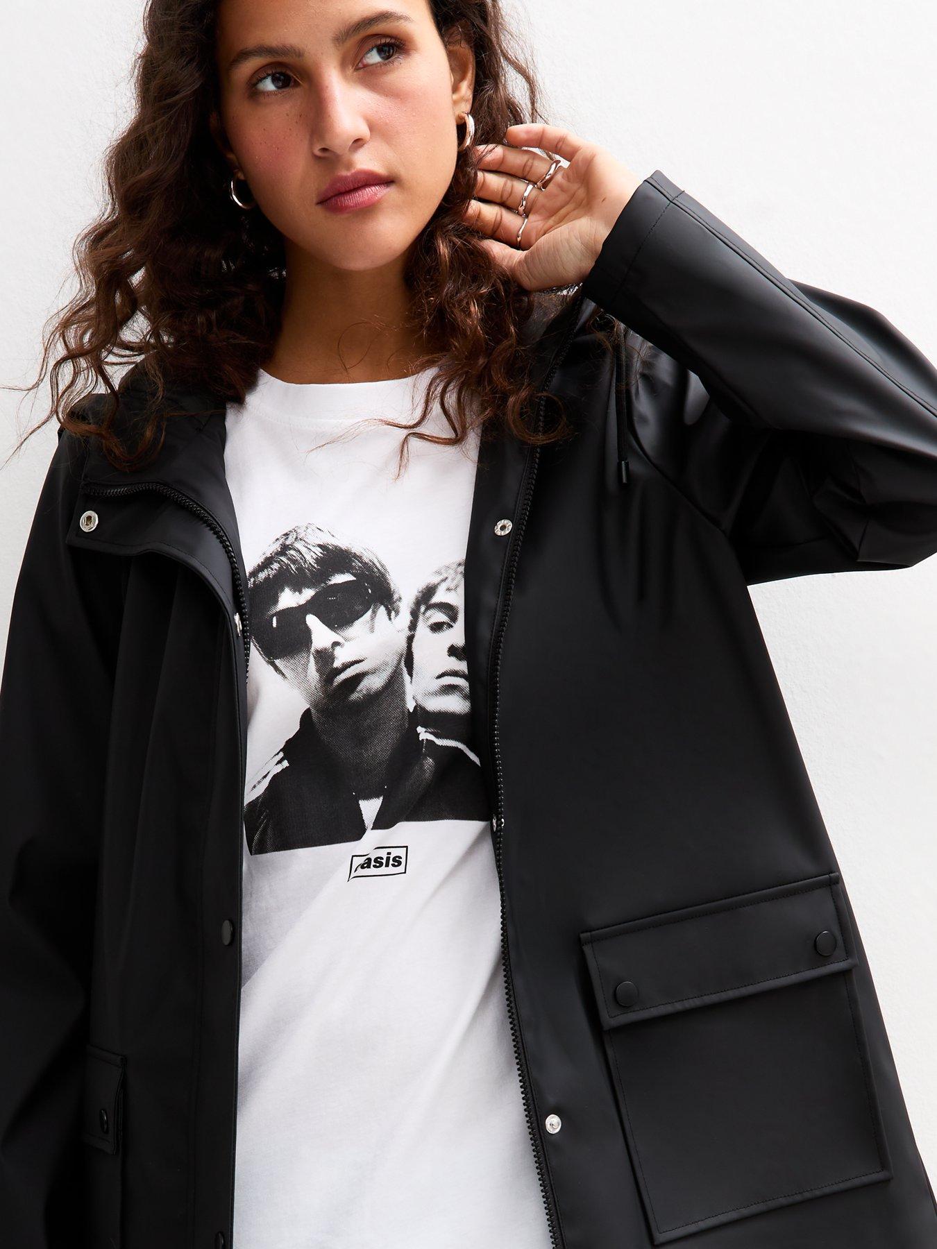 New Look Water Resistant Drawstring Hood Rain Anorak Black Very