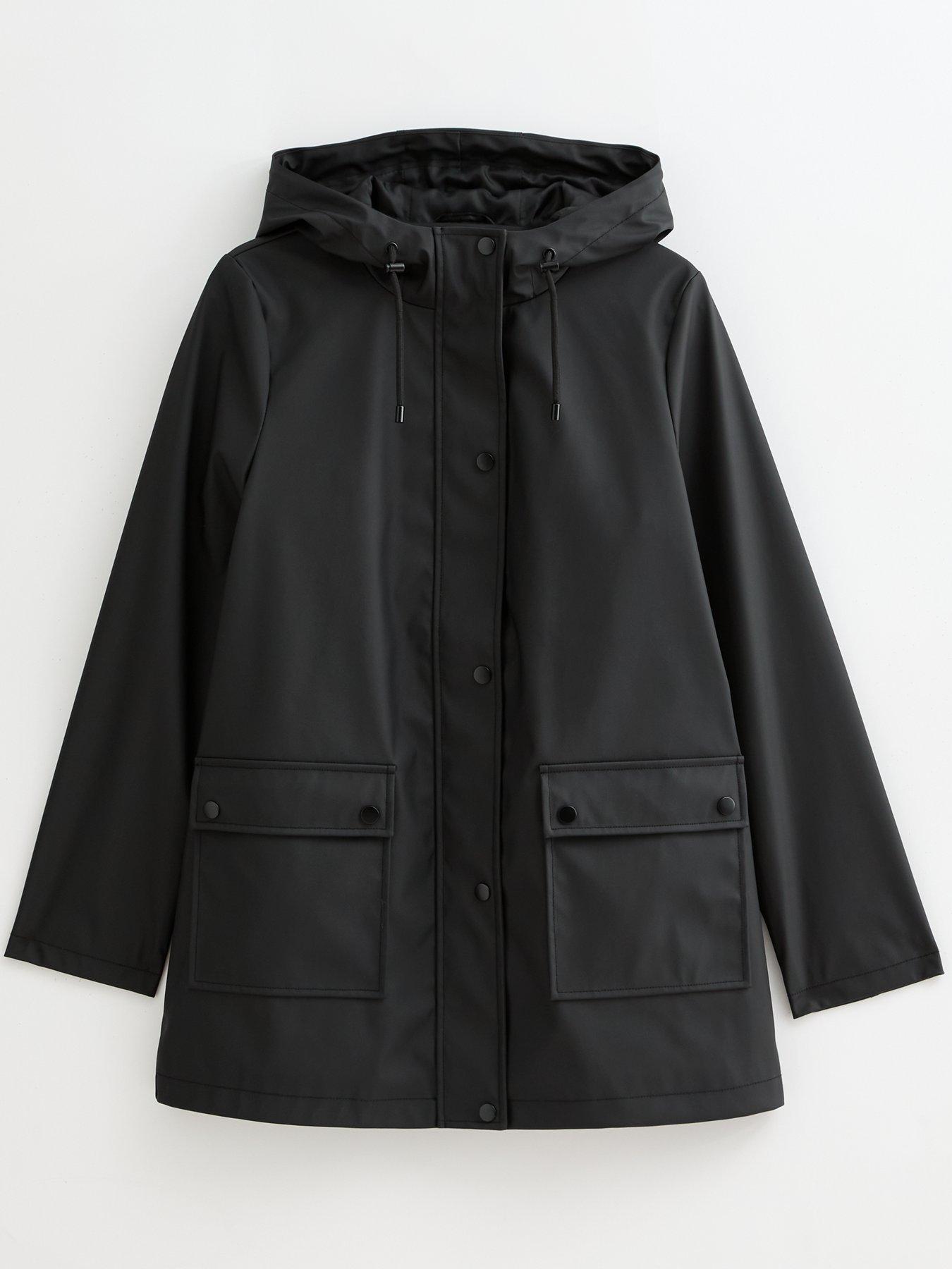 New Look Water Resistant Drawstring Hood Rain Anorak Black Very