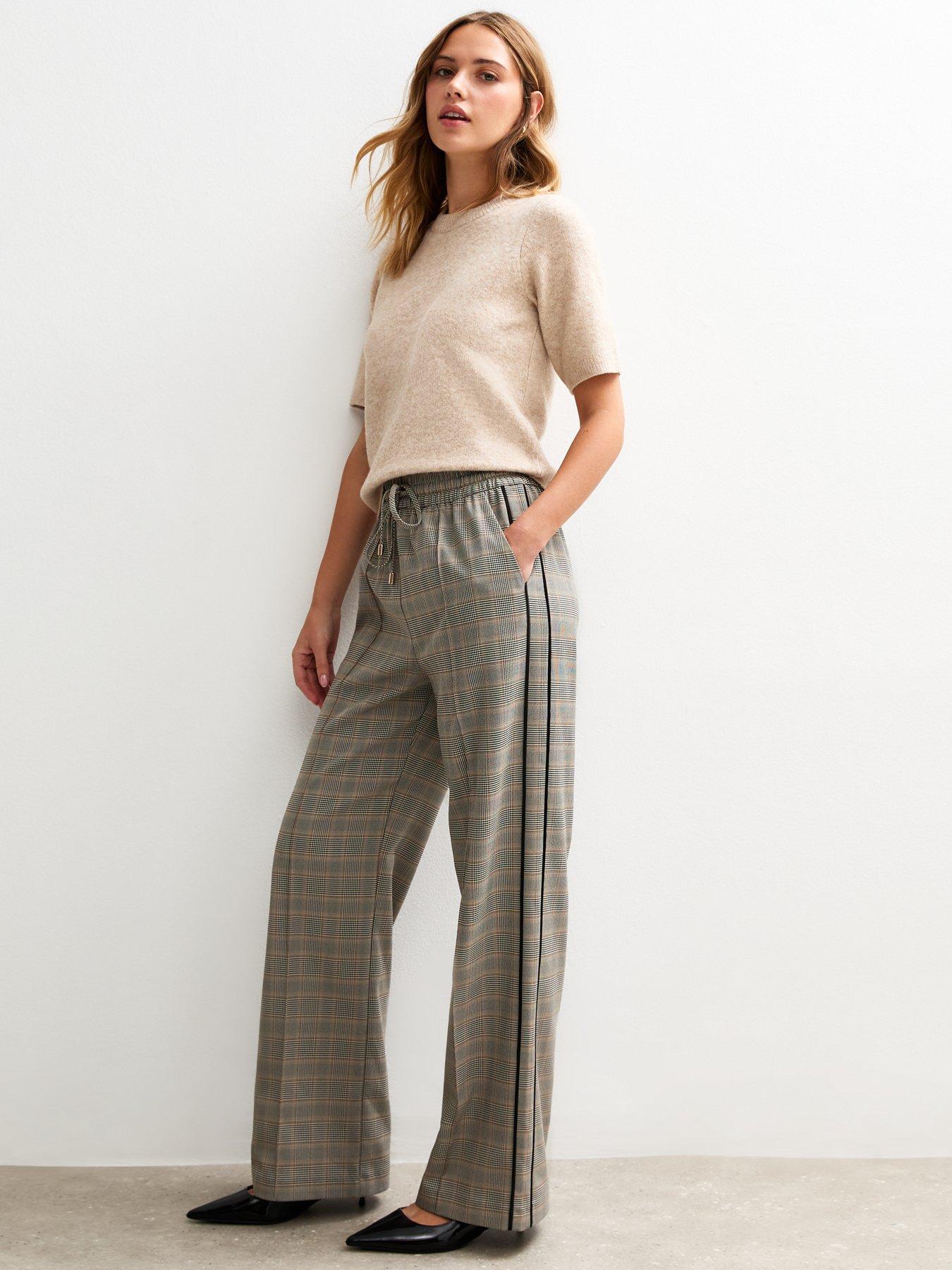 New Look Black Check Side Stripe Wide Leg Trousers