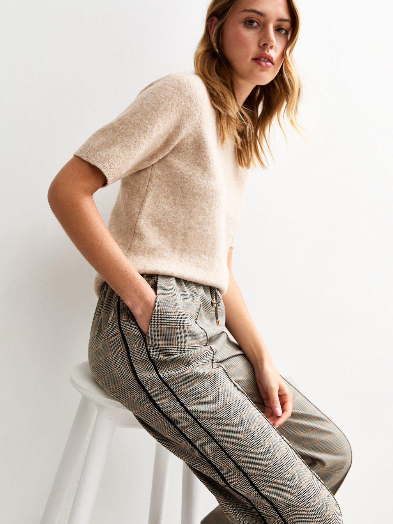 Image 4 of 5 of New Look Check Side Stripe Wide Leg Trousers - Black Print