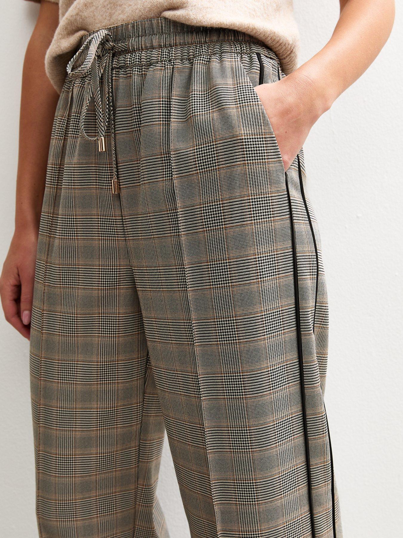 Image 5 of 5 of New Look Check Side Stripe Wide Leg Trousers - Black Print