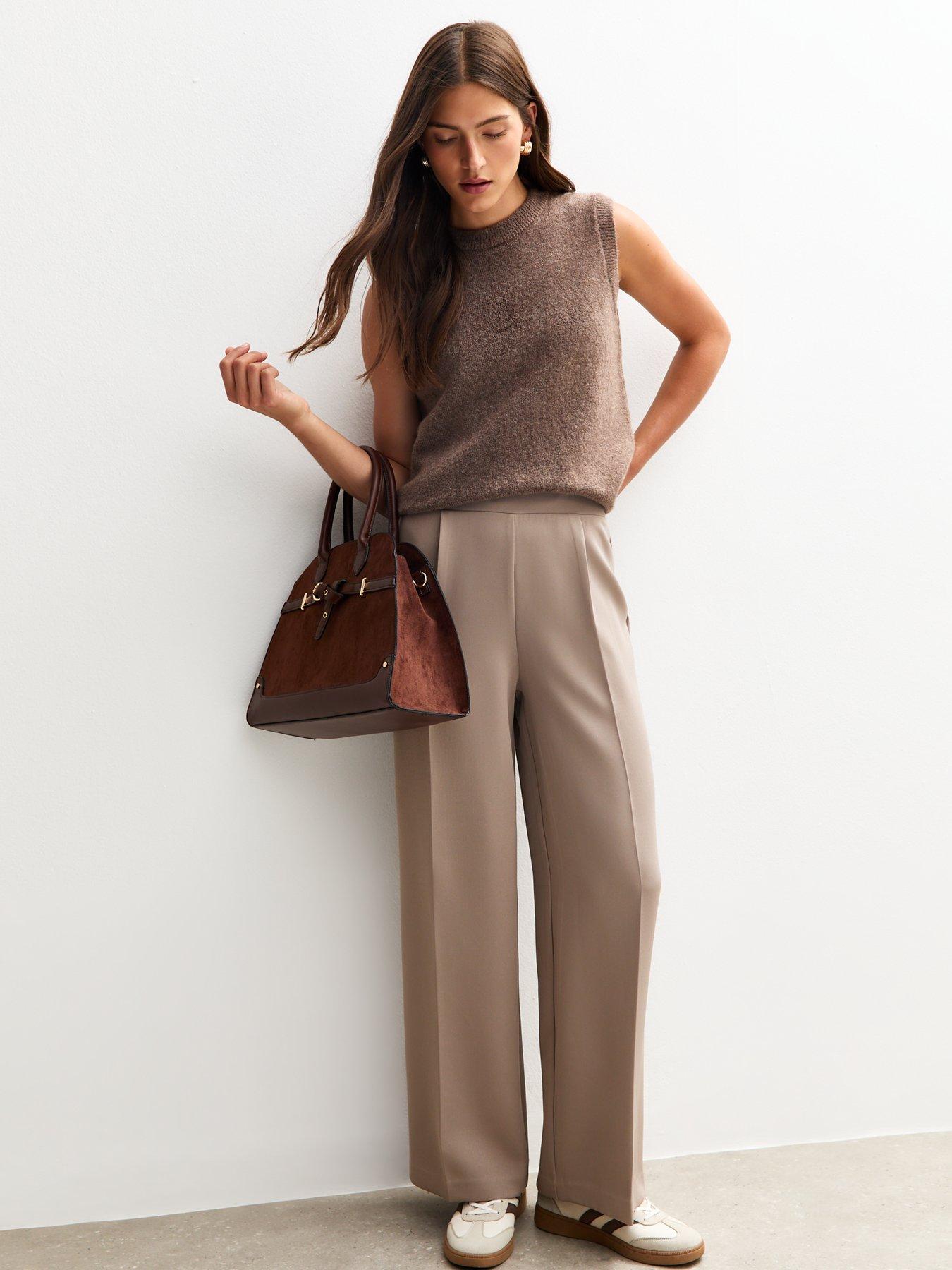 undefined Mink Pull-On Tailored Trousers - Brown