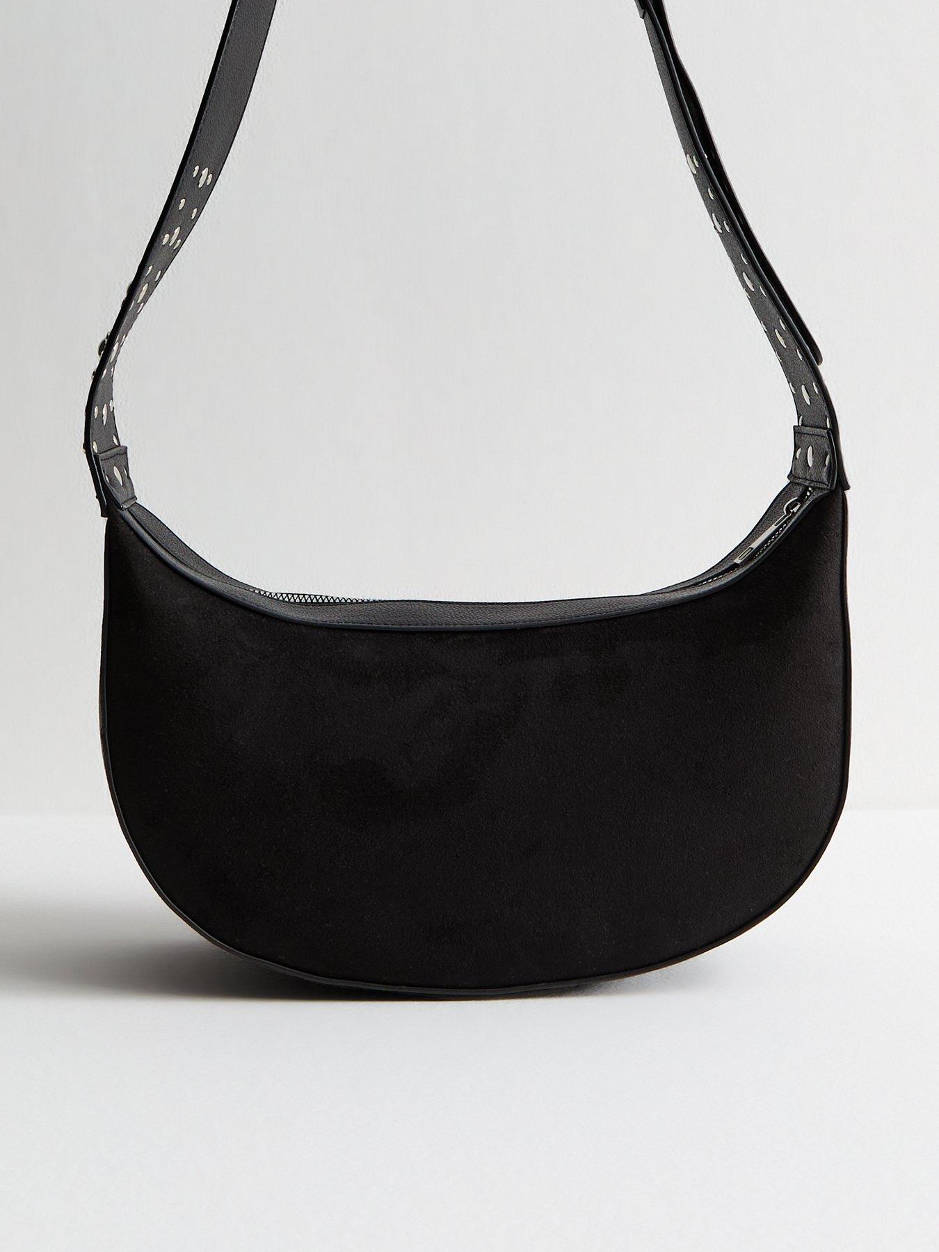 undefined Faux Suede Studded Strap Sling Crossbody Bag - Black